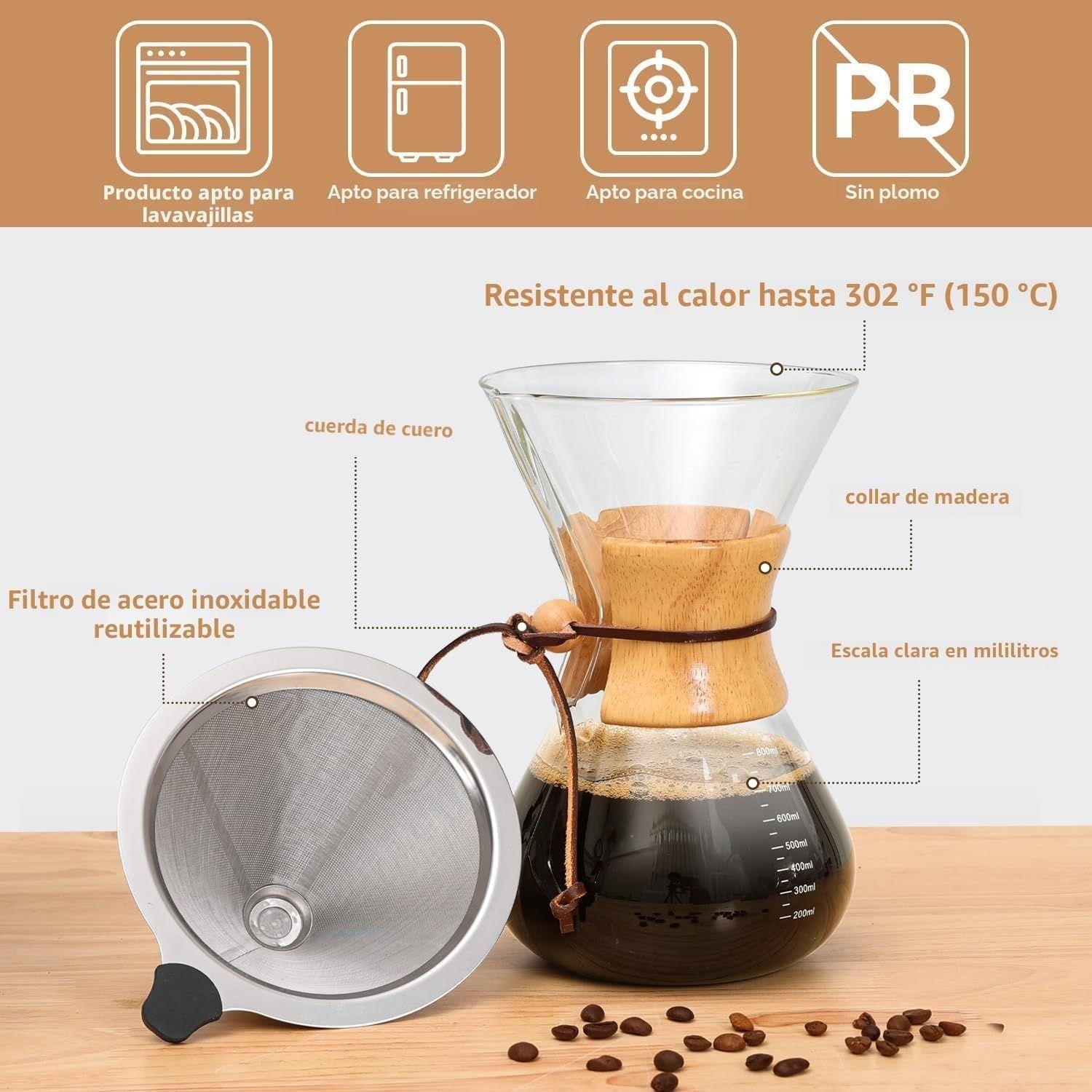 Cafetera De Cafe Por Goteo De Vidrio De 800ml + Filtro Acero-4