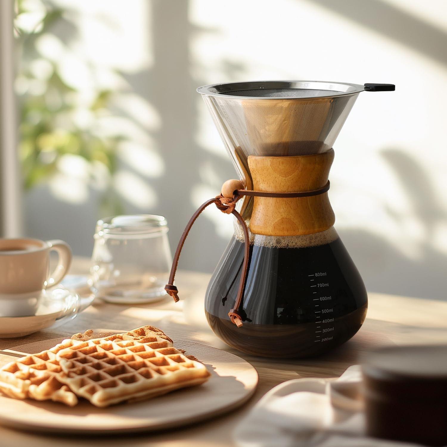 Cafetera De Cafe Por Goteo De Vidrio De 800ml + Filtro Acero-5