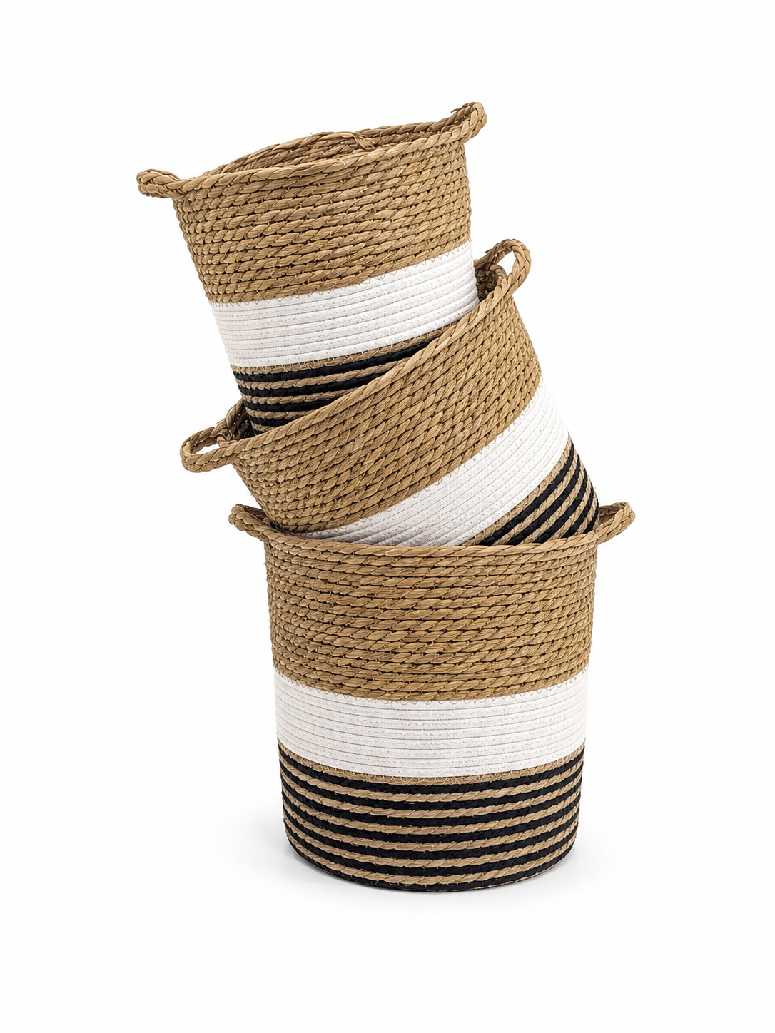 Set 3 Canastos Organizador De Hogar De Yute Natural Con Asa-0