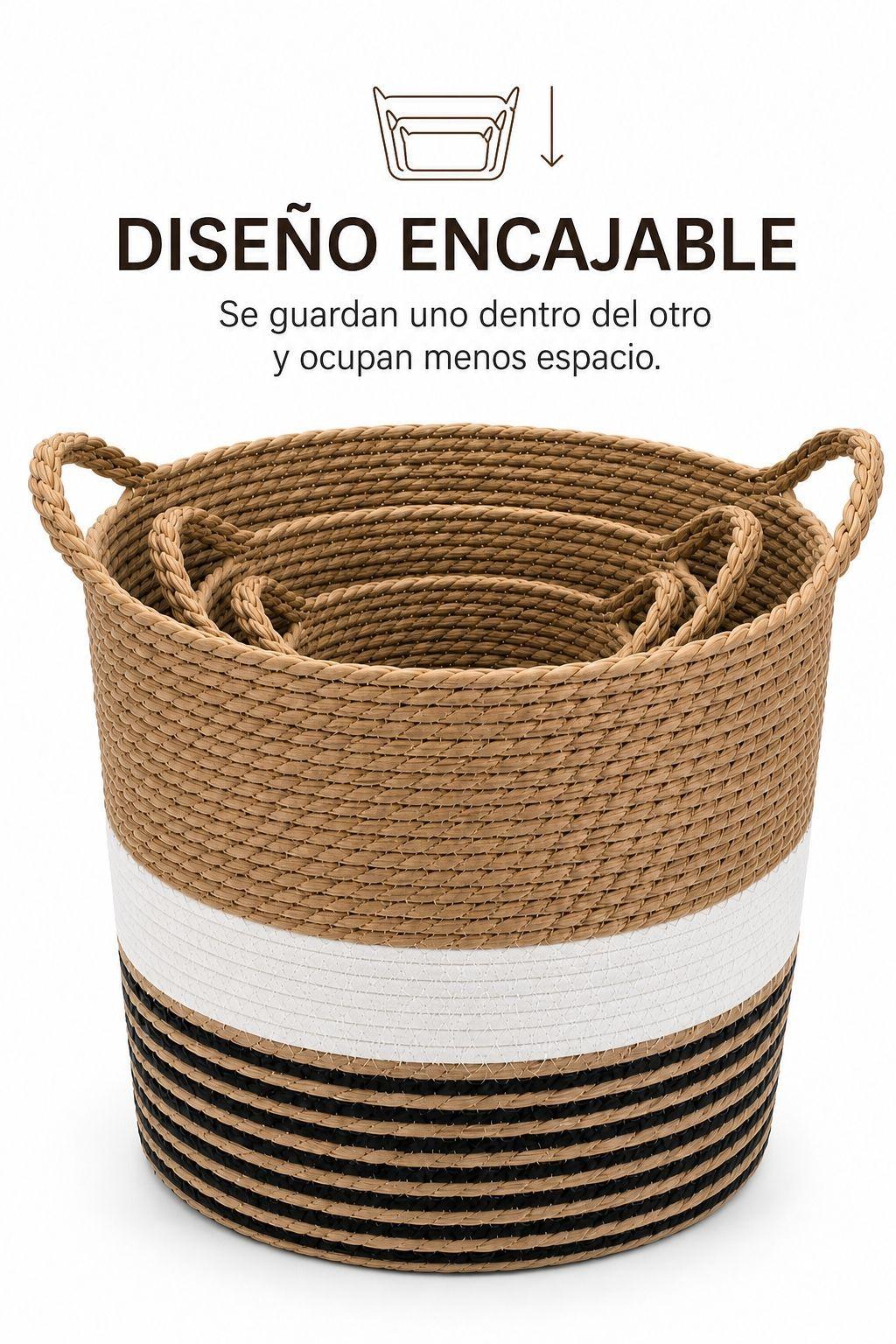 Set 3 Canastos Organizador De Hogar De Yute Natural Con Asa-3