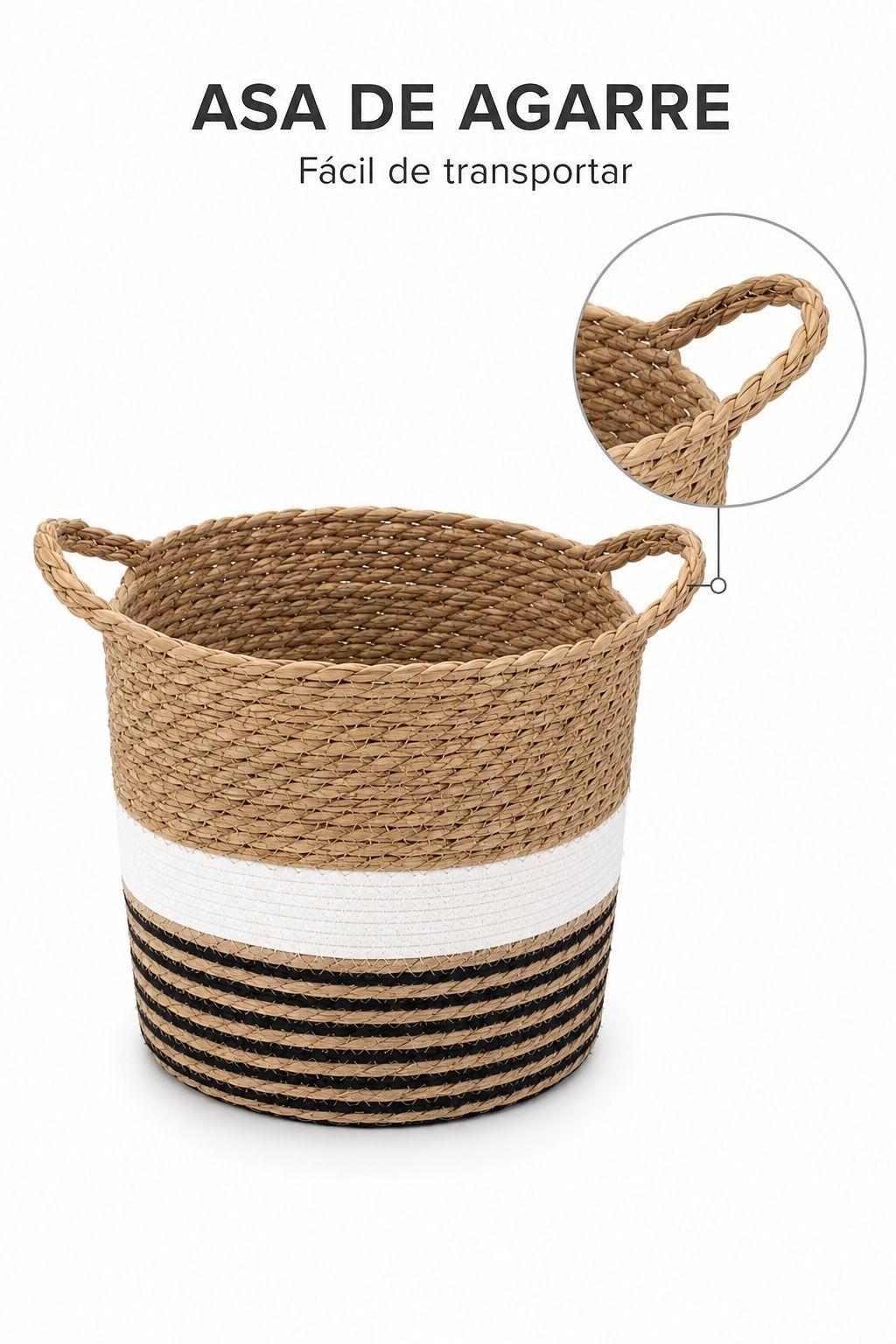 Set 3 Canastos Organizador De Hogar De Yute Natural Con Asa-4
