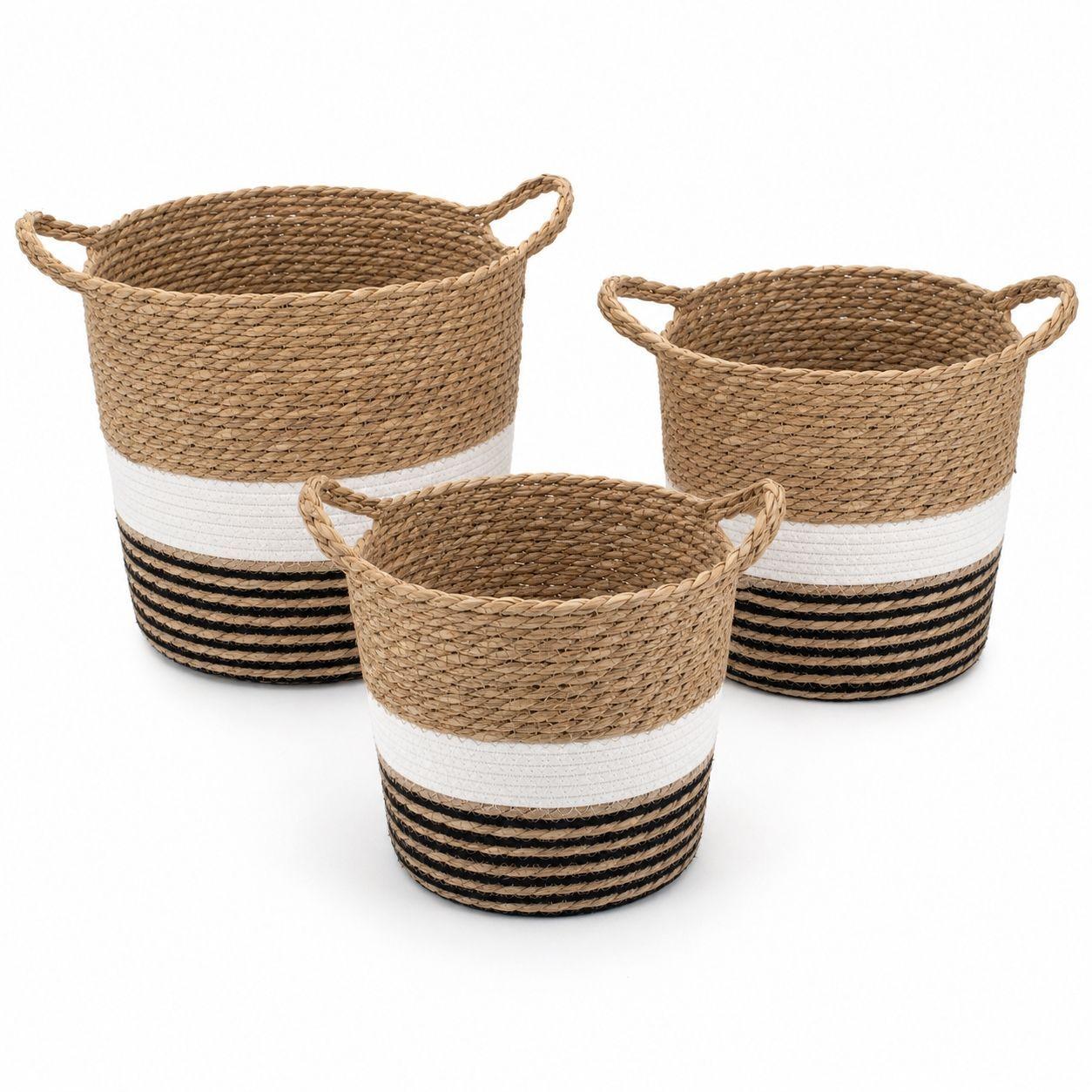 Set 3 Canastos Organizador De Hogar De Yute Natural Con Asa-5