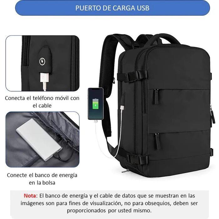 Mochila De Viaje Cabina Avión Impermeable Viral Zapatos Usb Color Celeste-4