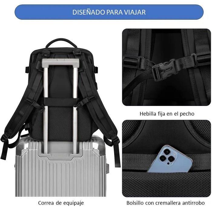 Mochila De Viaje Cabina Avión Impermeable Viral Zapatos Usb Color Celeste-5