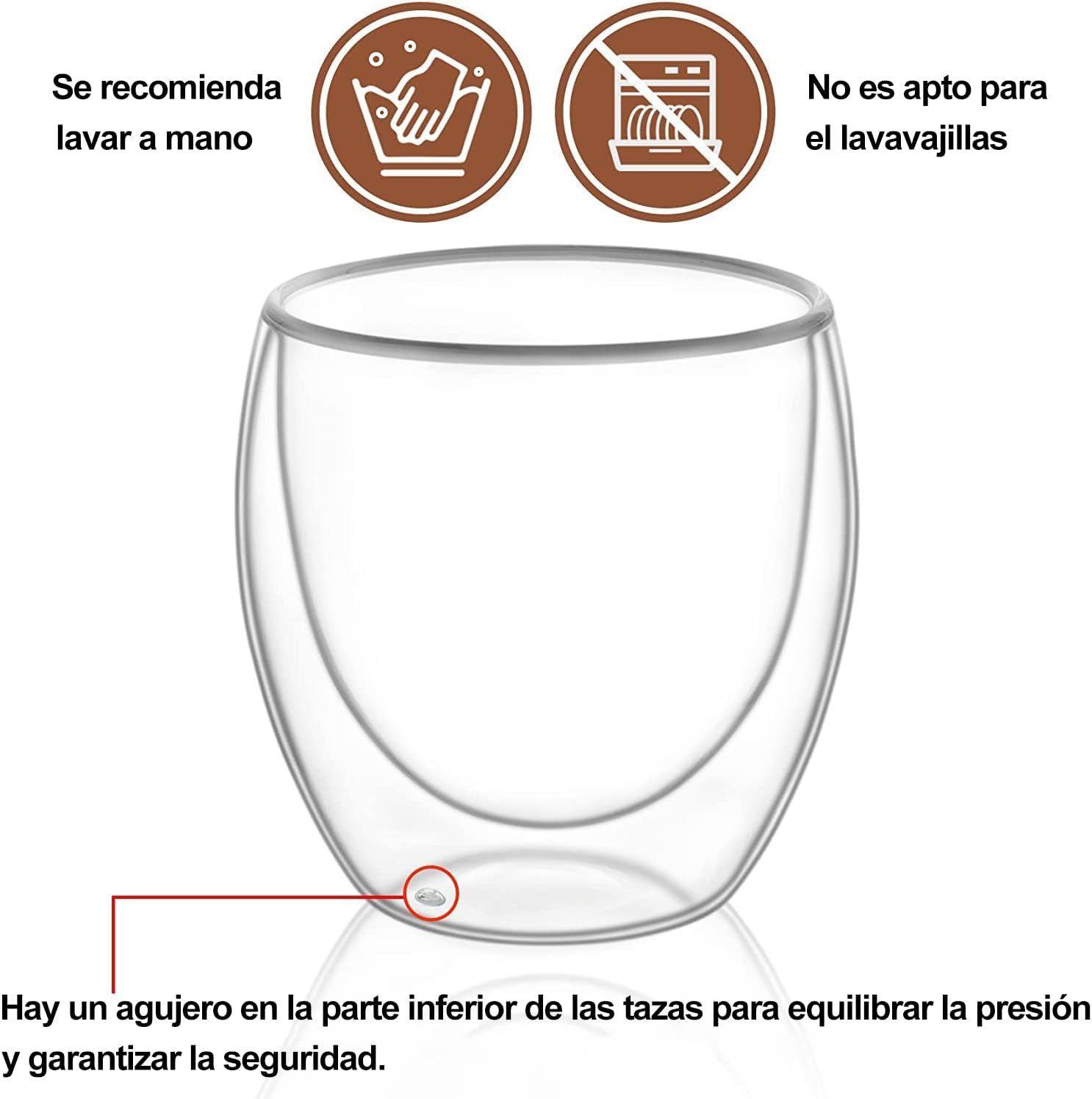 Set 4 Tazas Espresso Doble Pared 250ml Frio Caliente Sin Asa taza mug transparente-5