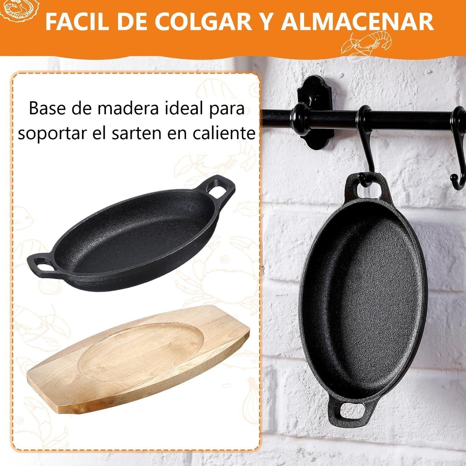 Sarten Hierro Fundido Antiadherente Con Asa Y Base De Madera-3