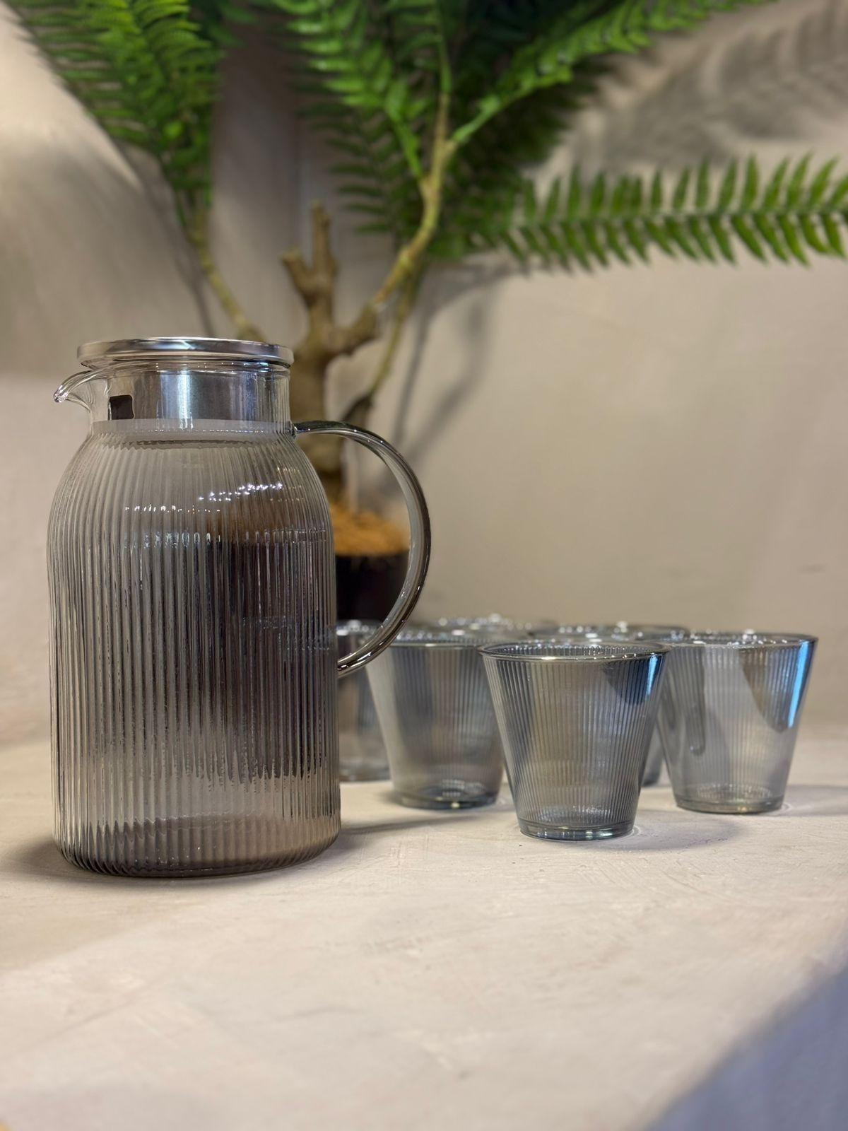Juego De Jarra De Vidrio Con Tapa Acero Inoxidable 6 Vasos-3