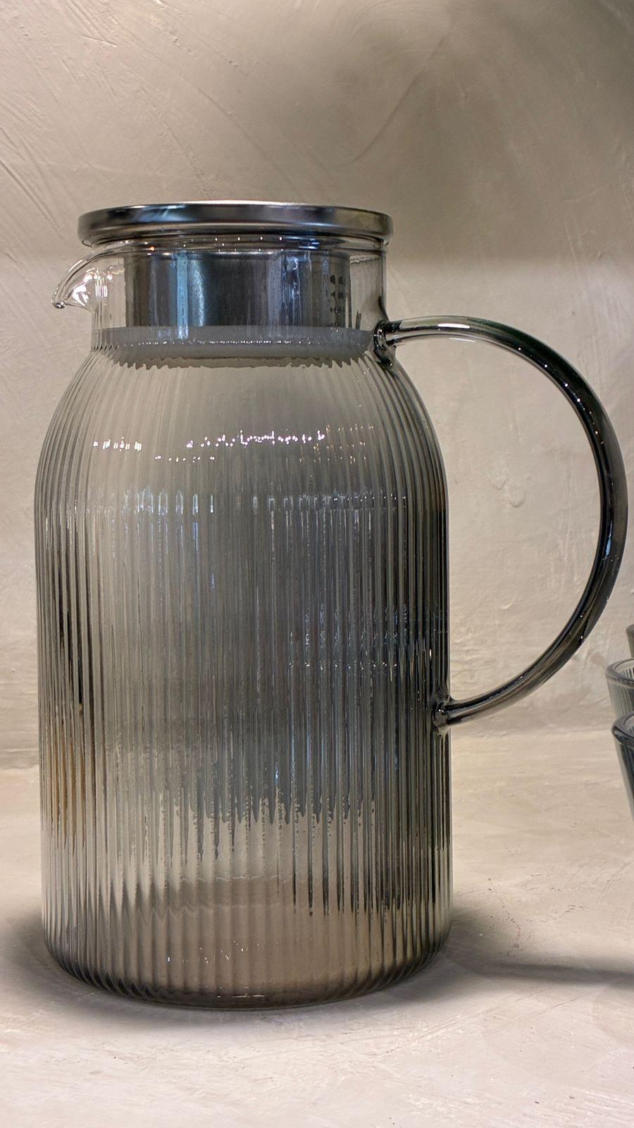 Juego De Jarra De Vidrio Con Tapa Acero Inoxidable 6 Vasos-4