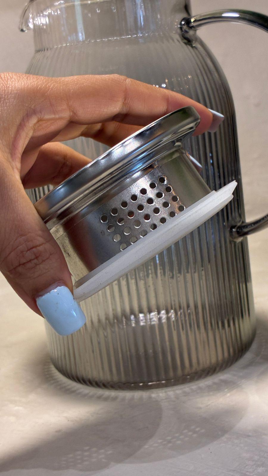 Juego De Jarra De Vidrio Con Tapa Acero Inoxidable 6 Vasos-5