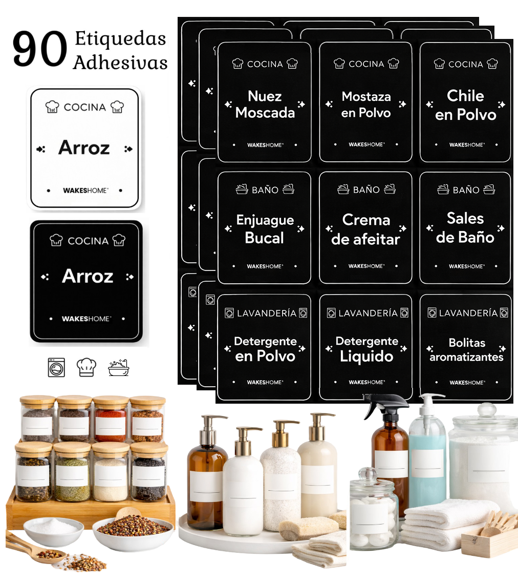 90 Etiquetas Adhesivas Para Frascos Cocina Baño Y Lavanderia-0