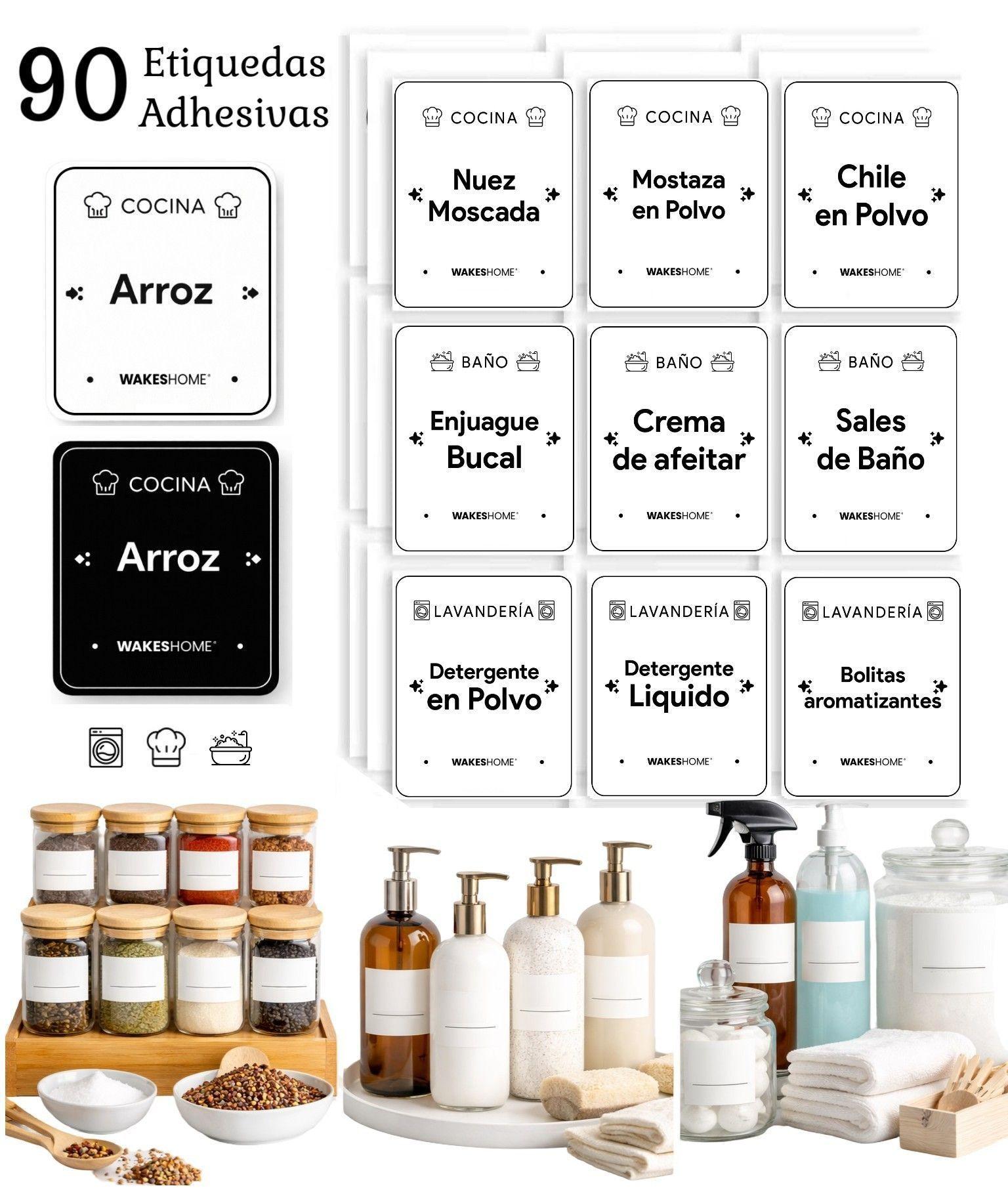 90 Etiquetas Adhesivas Para Frascos Cocina Baño Y Lavanderia-0