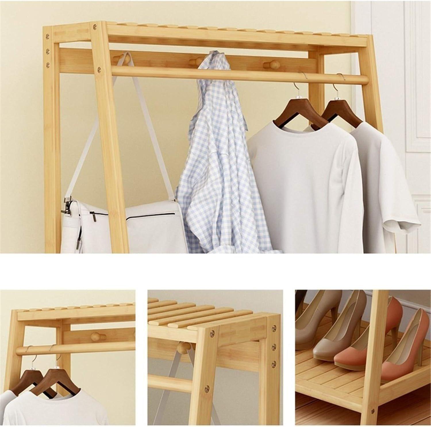 Perchero De Bambú Organizador Colgador De Ropa De Madera-5