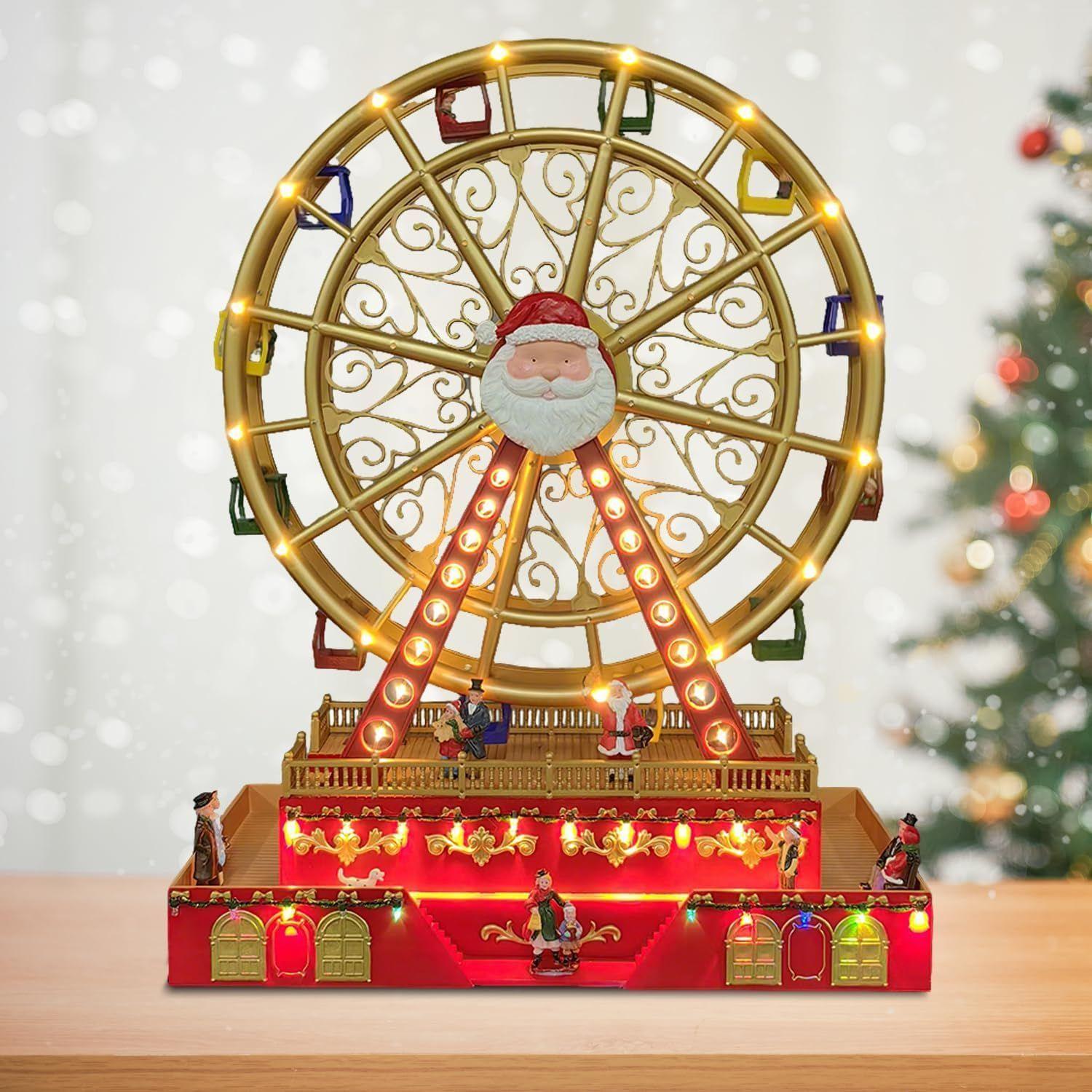 Adorno Navidad Rueda De La Fortuna Luces Musica Y Movimiento Rojo-2