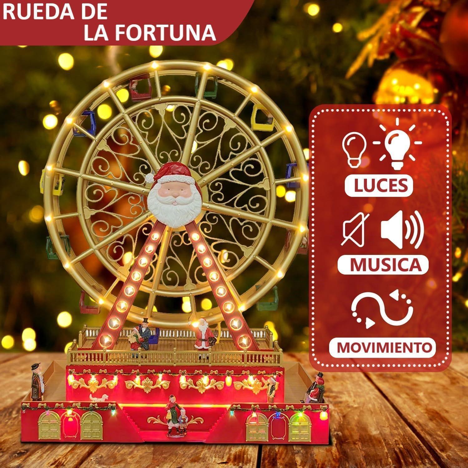 Adorno Navidad Rueda De La Fortuna Luces Musica Y Movimiento Rojo-3