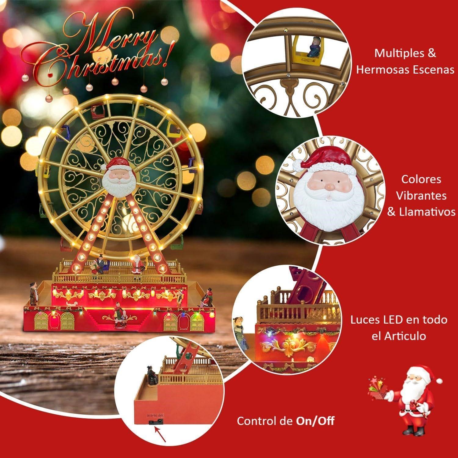 Adorno Navidad Rueda De La Fortuna Luces Musica Y Movimiento Rojo-5