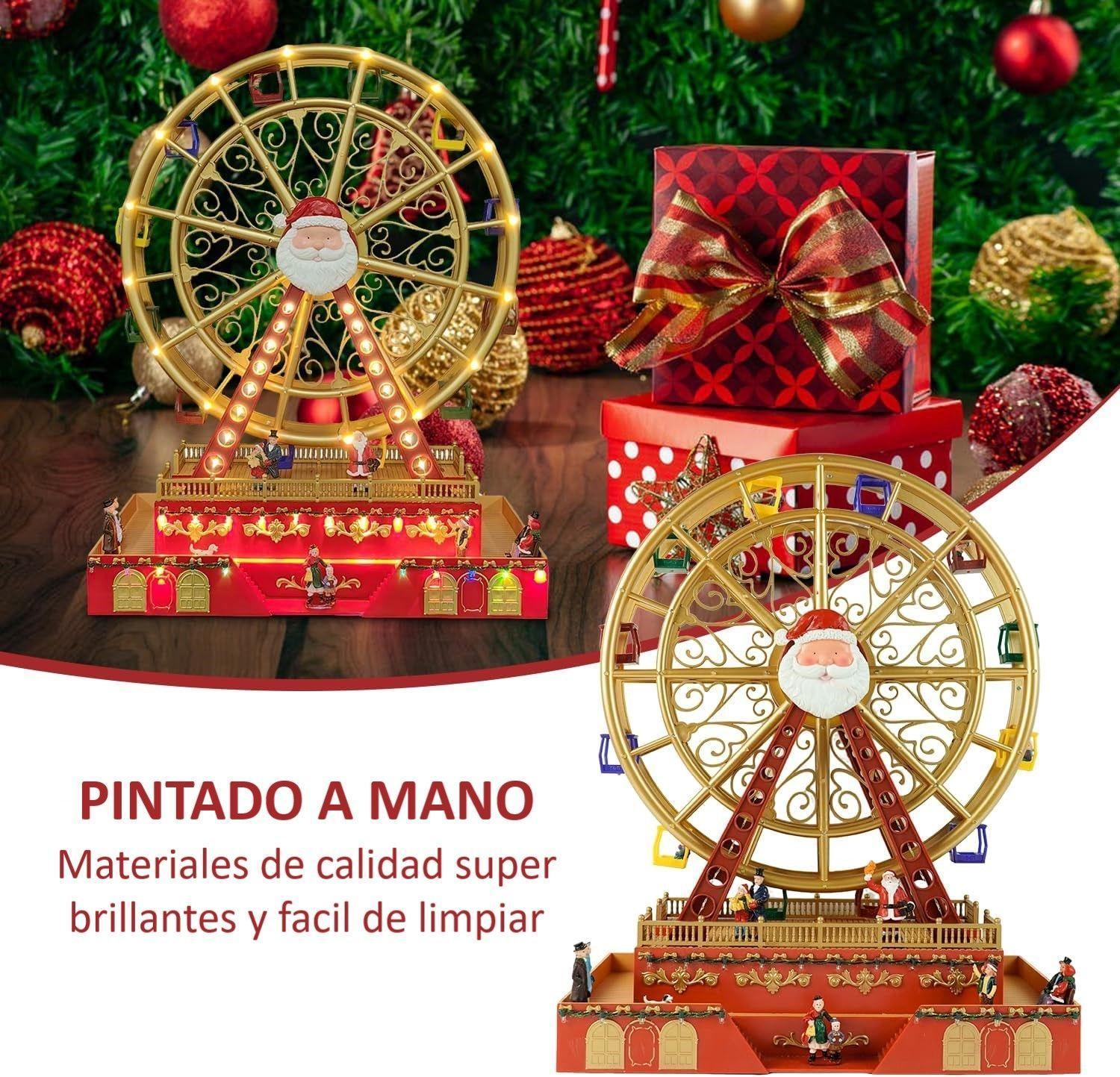 Adorno Navidad Rueda De La Fortuna Luces Musica Y Movimiento Rojo-7