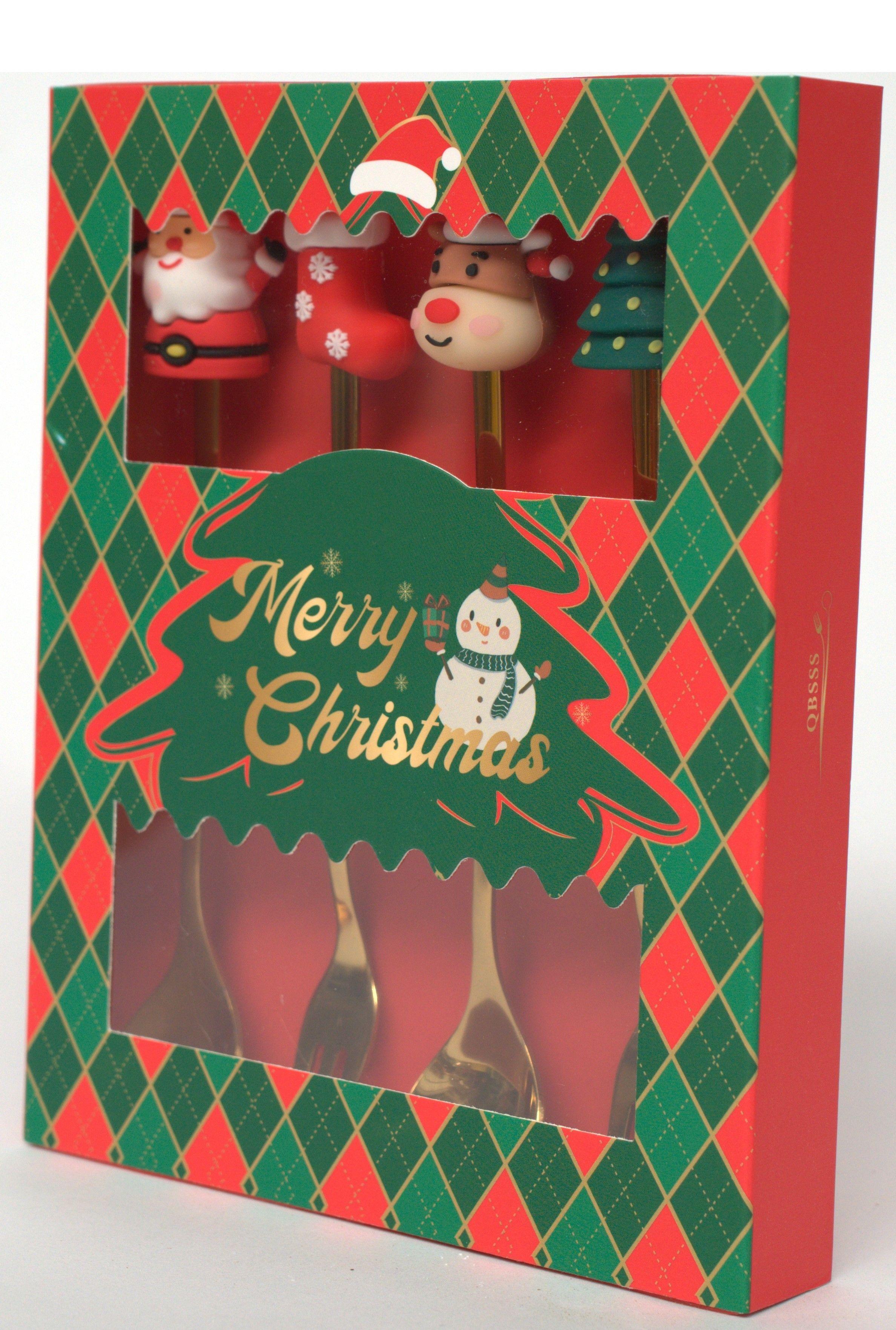 Set 4 Cubiertos Navideños Cuchara Y Tenedor Decoración Mesa-4