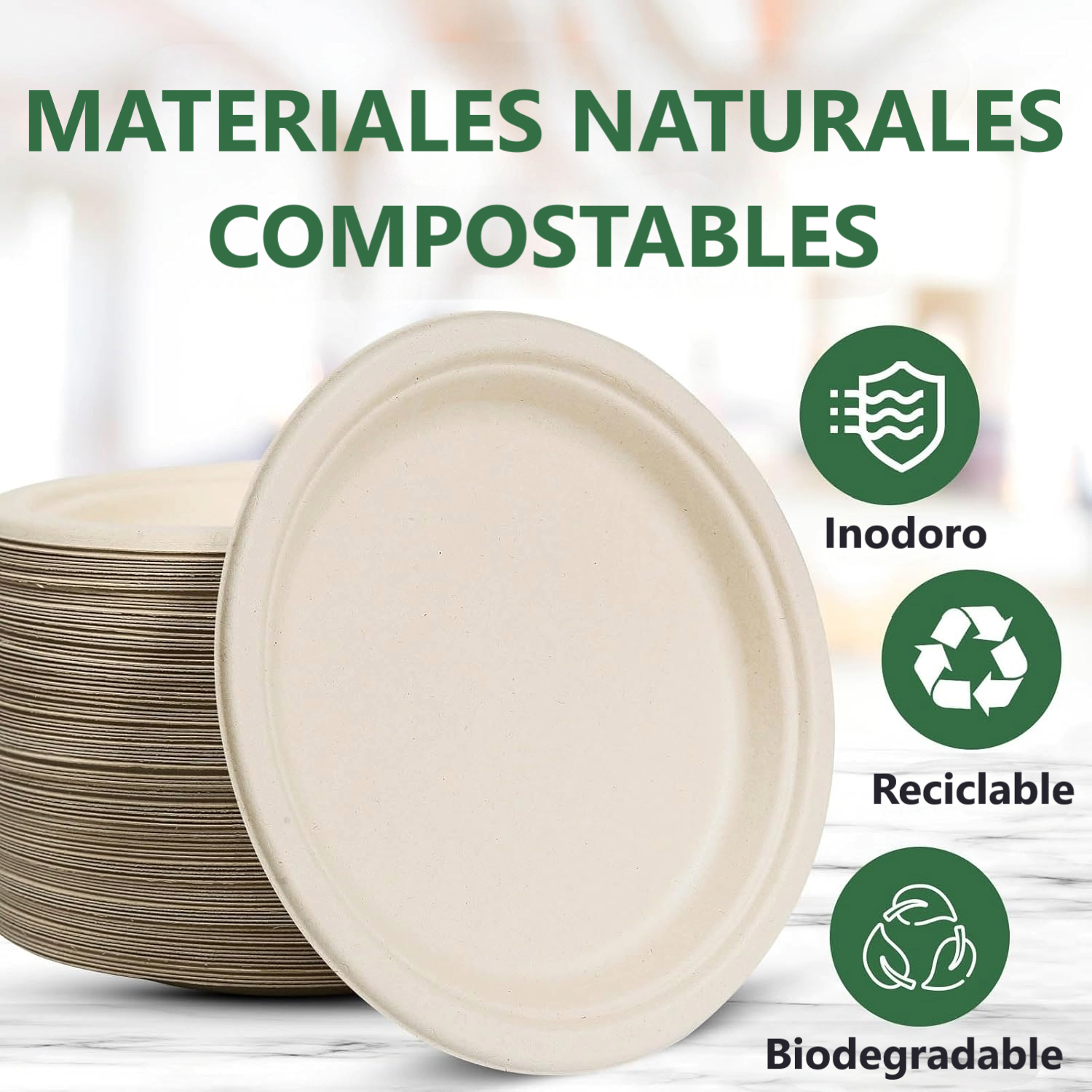 125 Platos Desechables De Papel Compostables Biodegradables Blanco-2