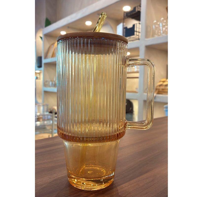 Vaso Lata De Vidrio Con Tapa Bambu Y Bombilla 700ml-1