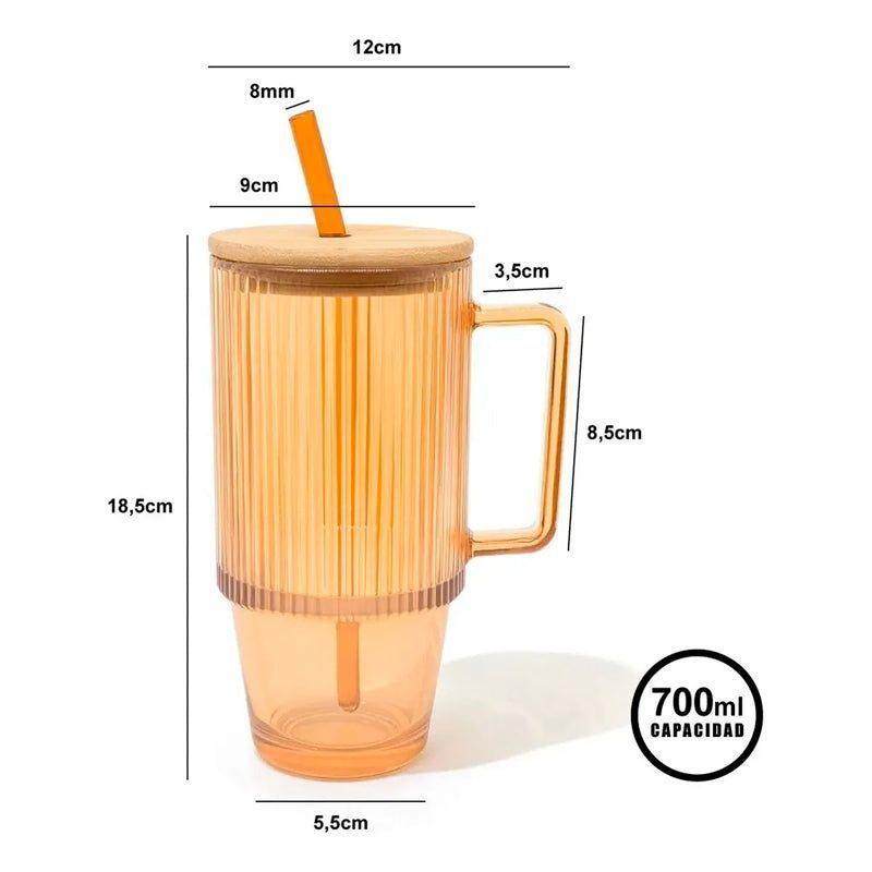 Vaso Lata De Vidrio Con Tapa Bambu Y Bombilla 700ml-5