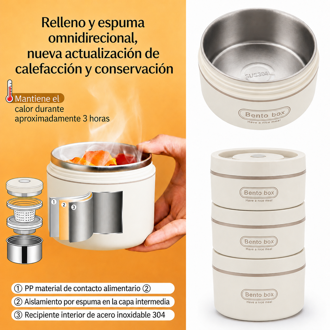 4 Loncheras T rmica Apilable De Acero Inoxidable Colaccion-1