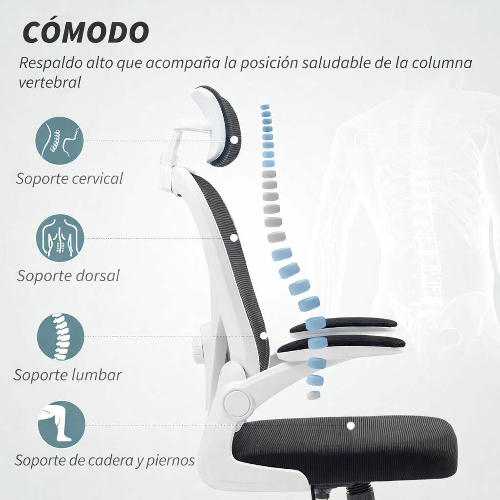 Silla De Oficina Ergon mica Con Reposacabezas Soporte Lumba-5