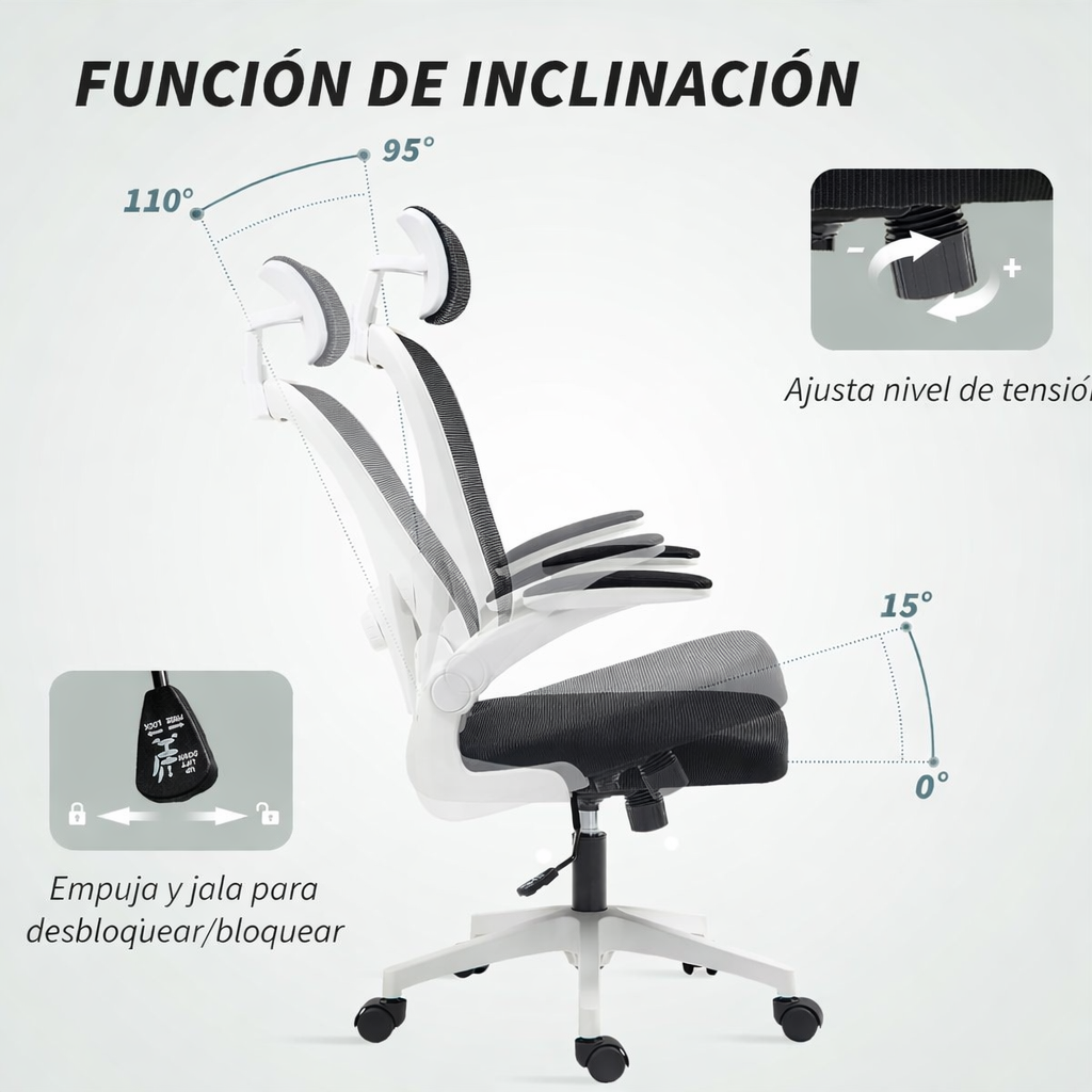 Silla De Oficina Ergon mica Con Reposacabezas Soporte Lumba-6
