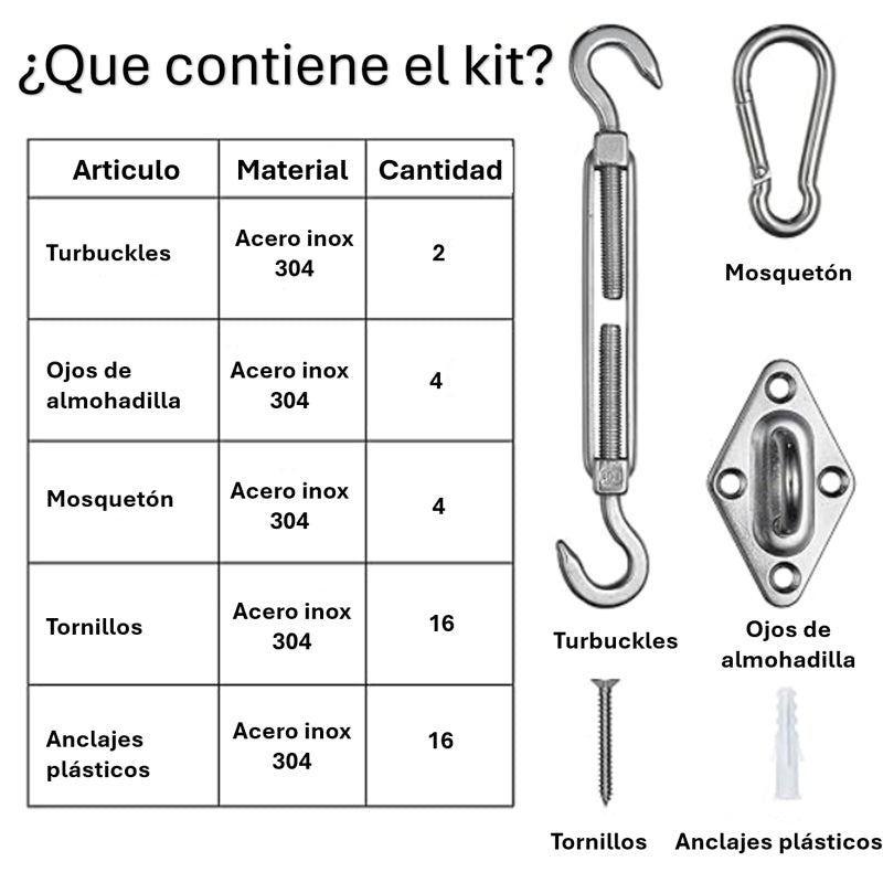 Kit Anclaje Herraje Toldo Vela Tensores Tarugo Sujetadores Plateado-6