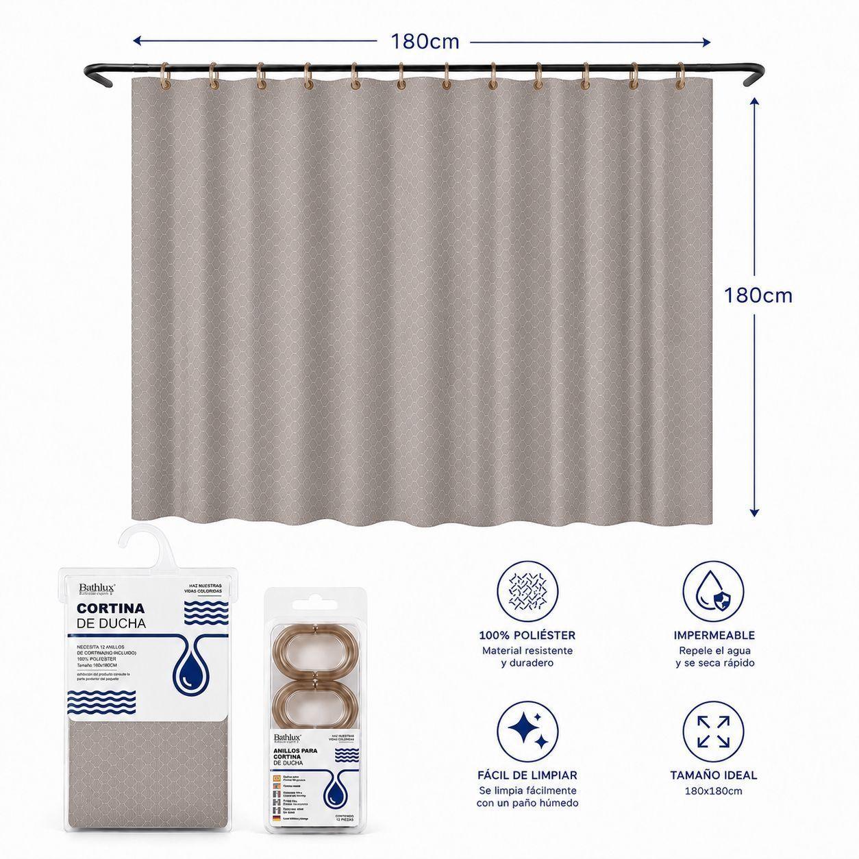 Cortina De Bano De Tela Impermeable 180 180cm 12 Ganchos-3