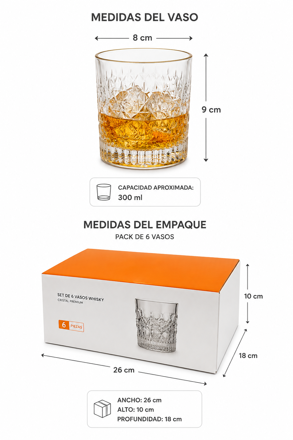 Pack 6 Vasos Elegante De 300ml Para Whisky Escoces O Ron-2