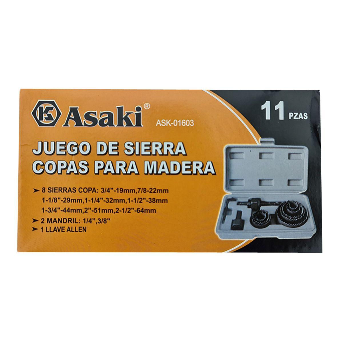 Juego Hoja Broca Sierra Copa Para Madera 11 Piezas Asaki Ask01603-3