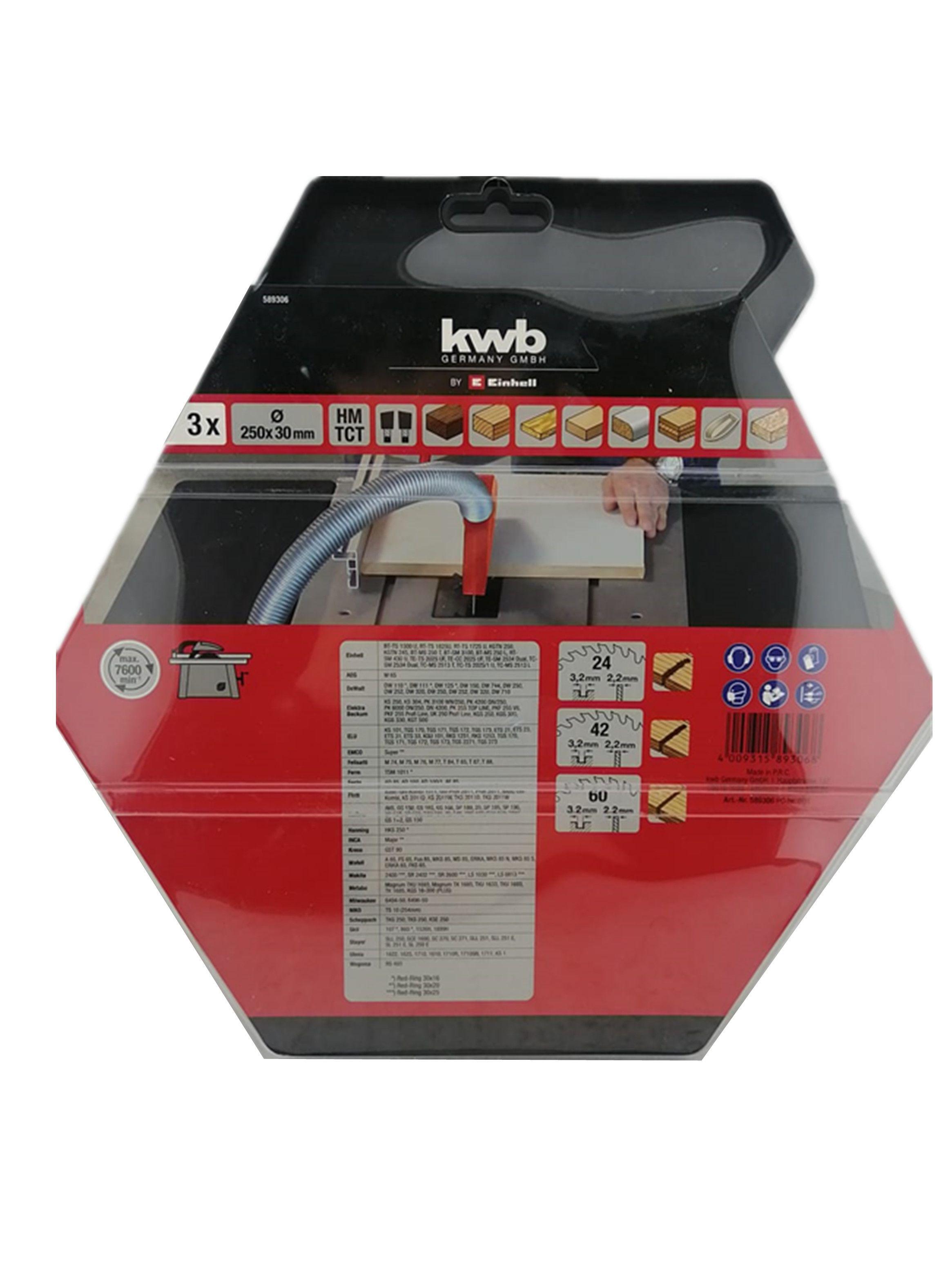 Pack3 Disco Banco Sierra 250x30mm 24-42-60 Dientes Kwb-2