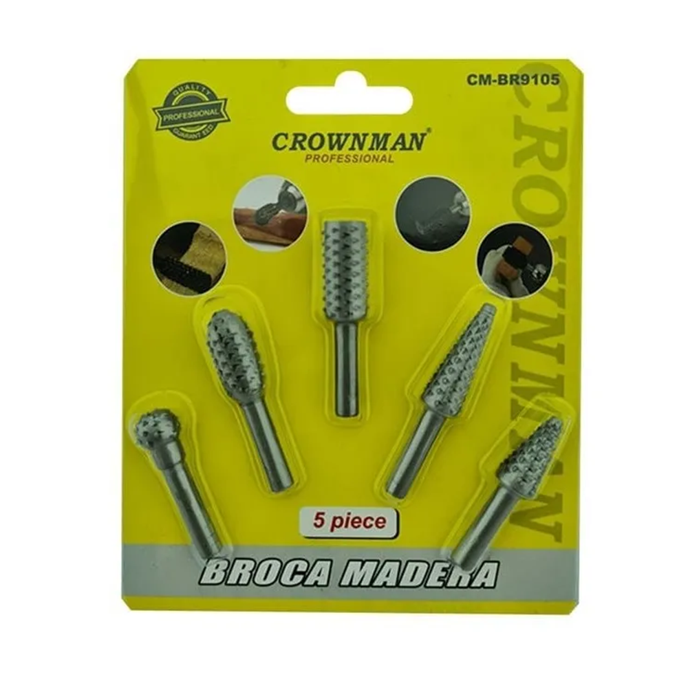 Brocas Madera Escofina Rotativa 1/4 5 Piezas Crow-0