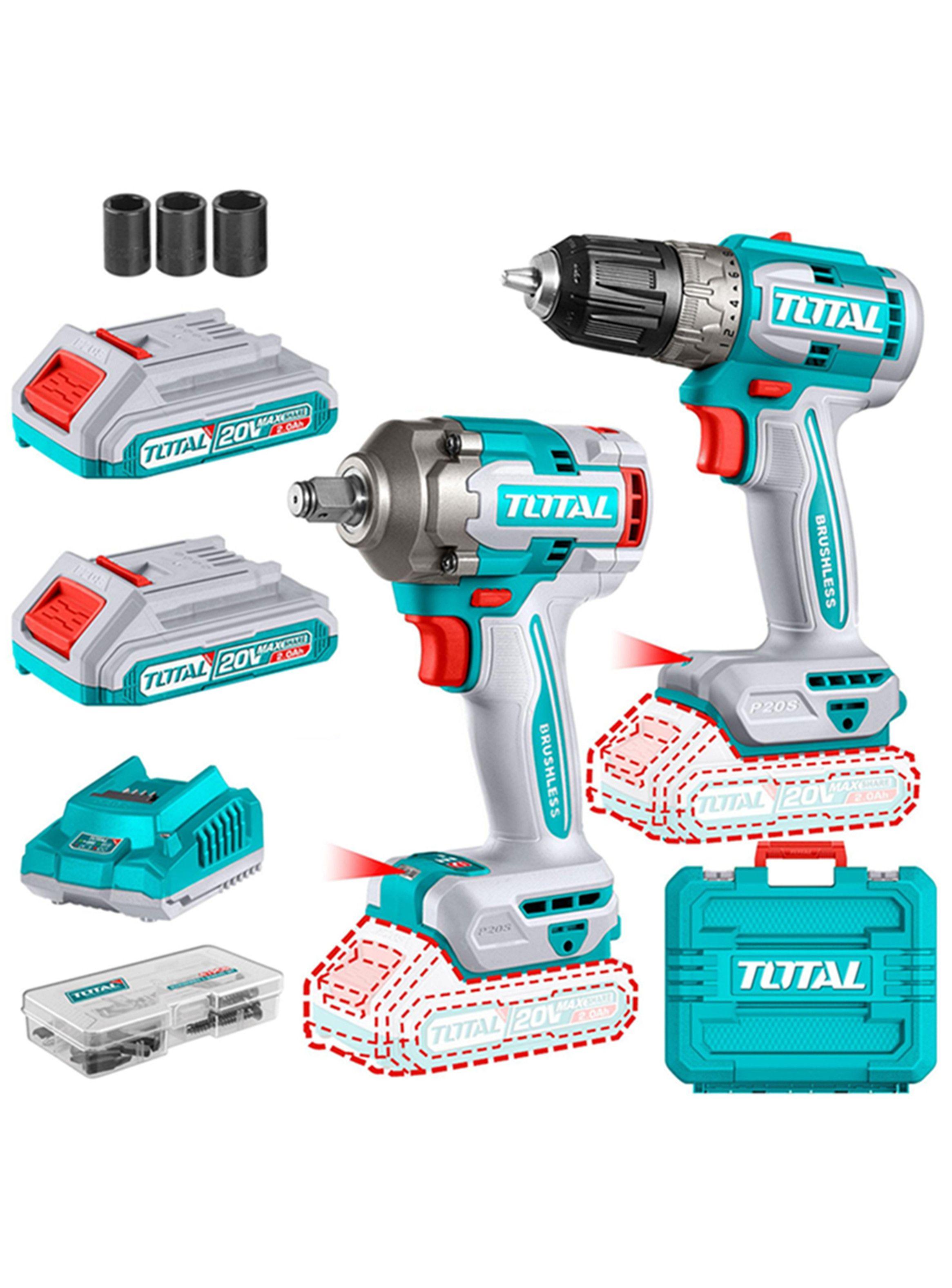 Kit Llave Impacto 400nm + Taladro 20v 2bat+ Carg Total-0