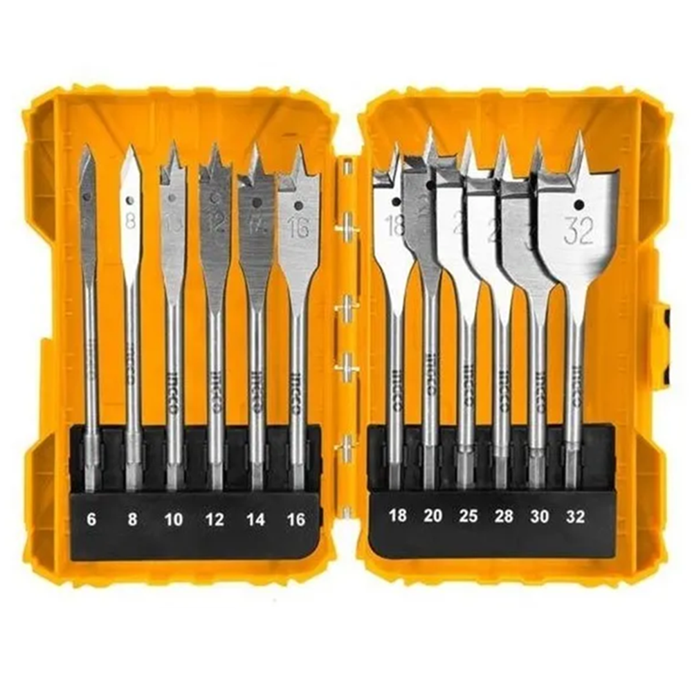 Broca Mecha Plana Madera Taladro 12 Piezas Ingco-0