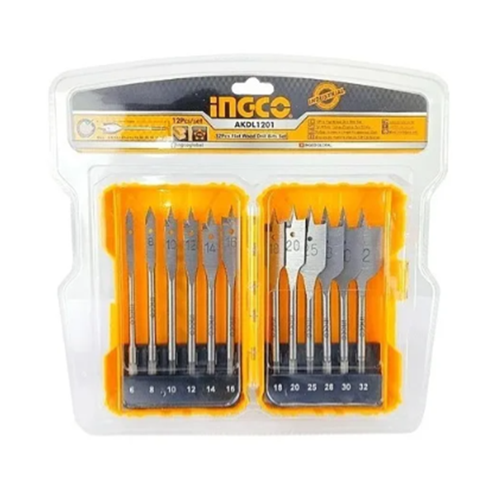 Broca Mecha Plana Madera Taladro 12 Piezas Ingco-2