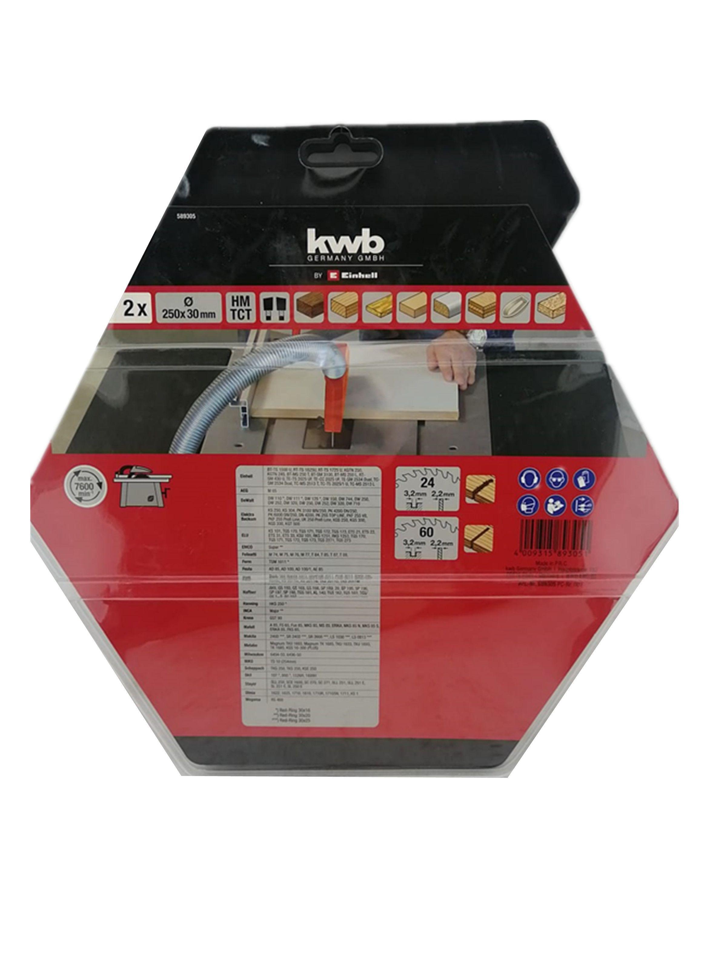 Pack2 Disco Banco Sierra 250x30mm 24-60 Dientes Kwb 589305-2