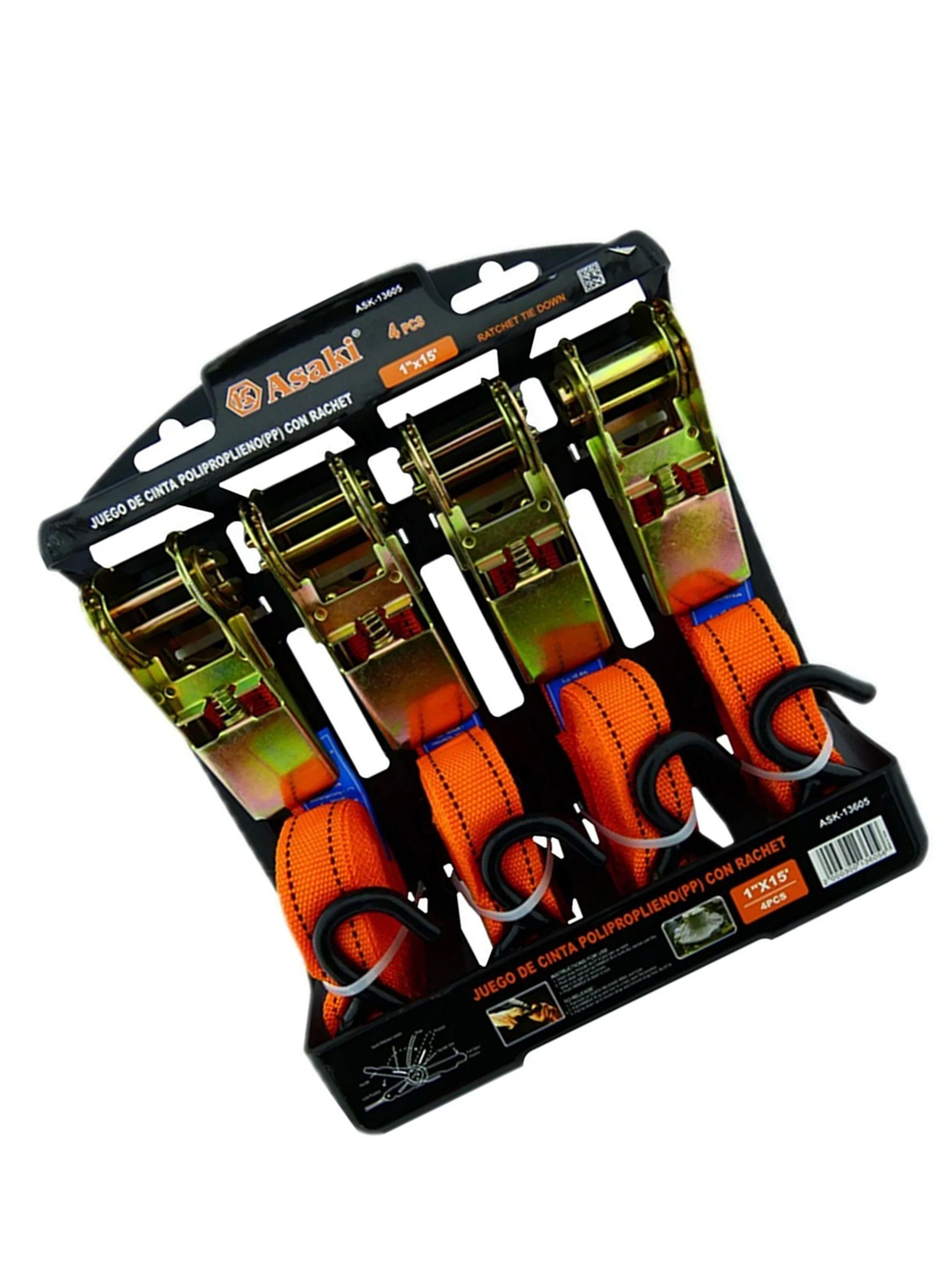 Set Eslinga Cinta Amarre Ratchet 4 Piezas Ask13605-1