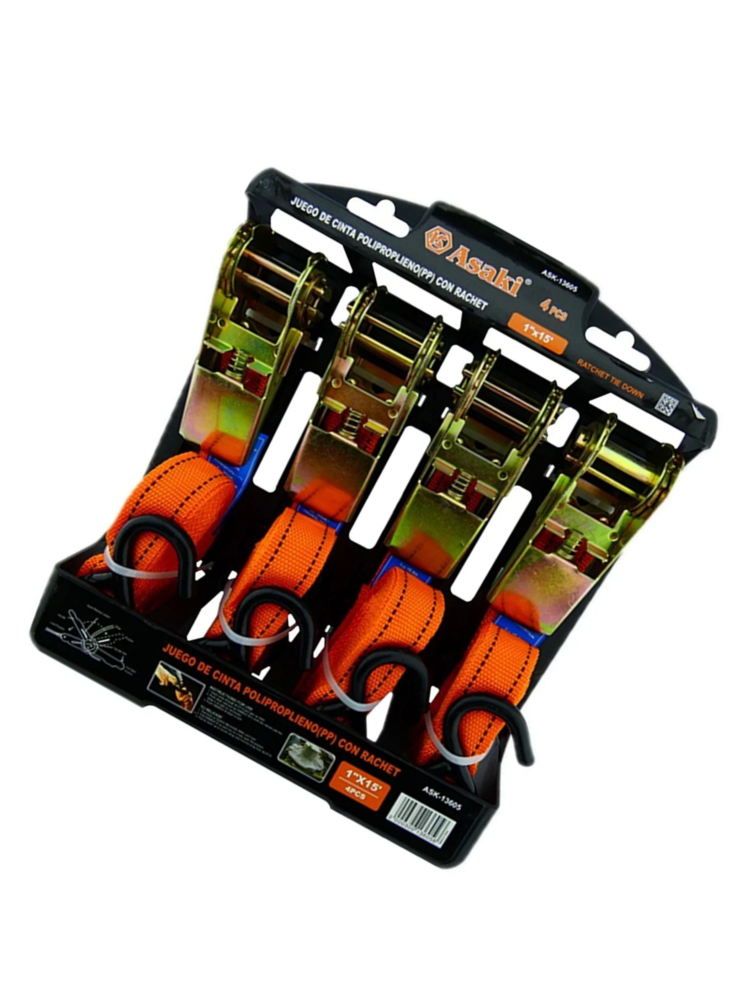 Set Eslinga Cinta Amarre Ratchet 4 Piezas Ask13605-2