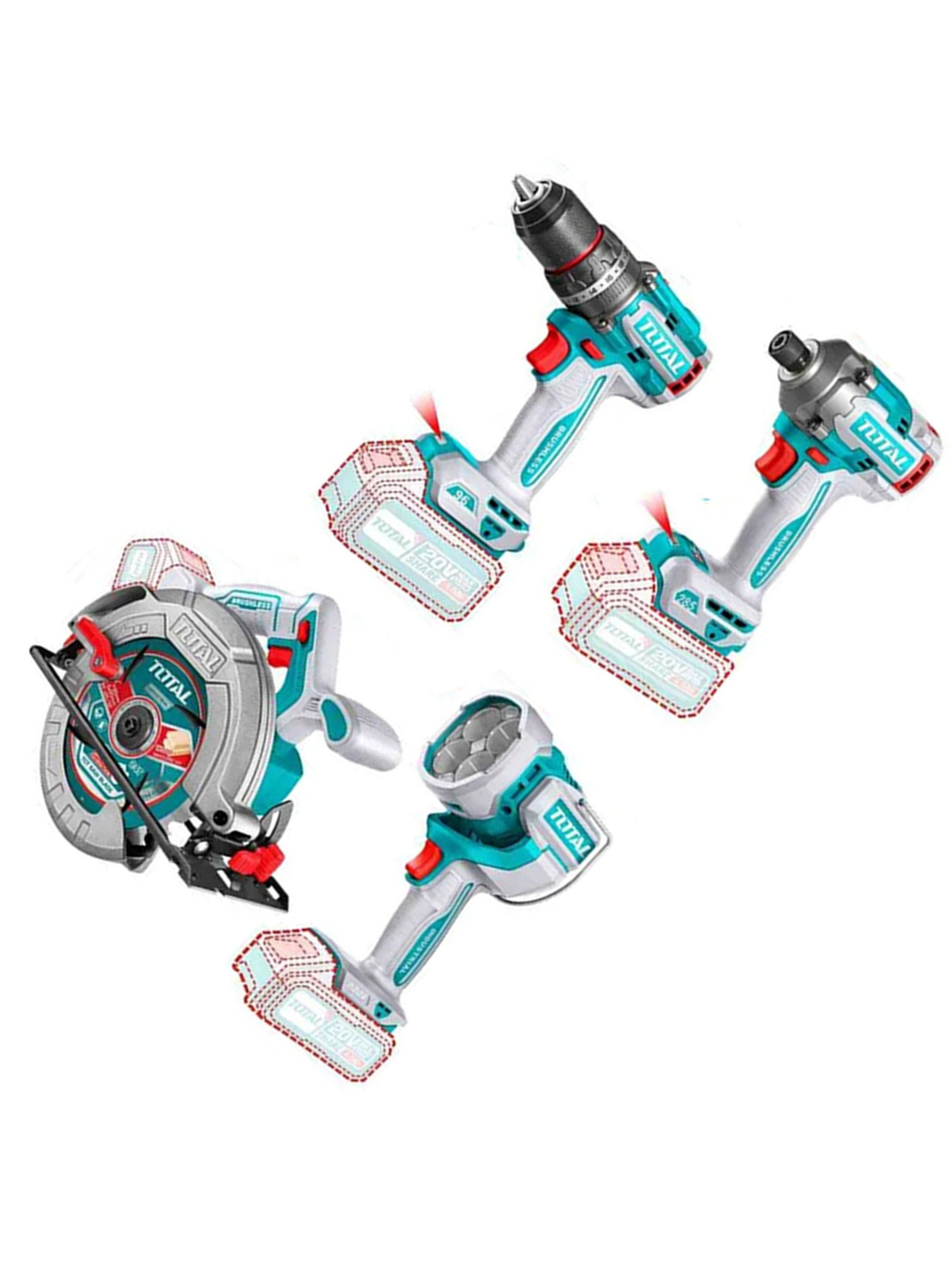 Taladro+ Atornillador+ Sierra Circular+ Lampara 20v Total-2
