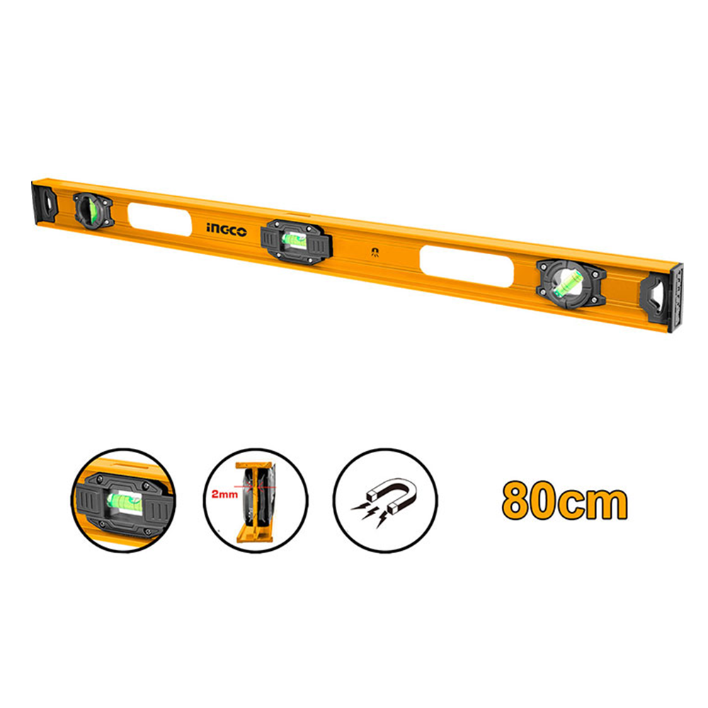 Nivel Aluminio Con Iman 3 Burbujas 80cm Ingco Hsl28080-1