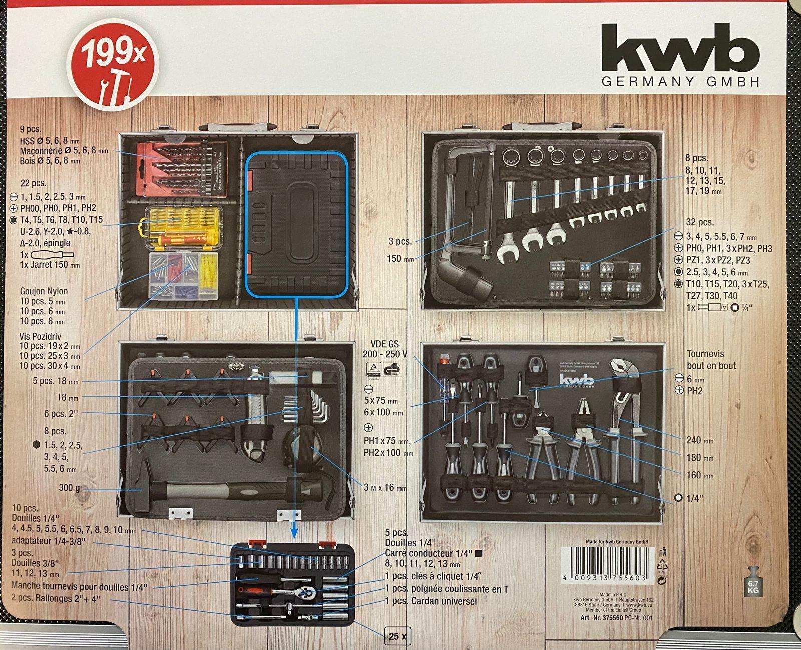 Set Juego De Brocas Dados Herramientas 199 Pcs Kwb 375560-3