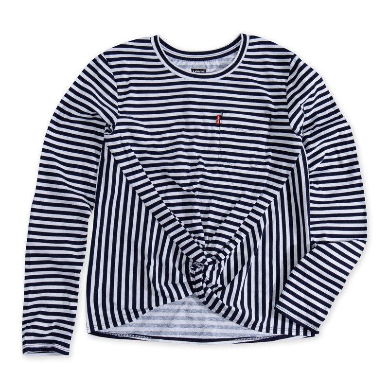 Polera Niña ML Nudo Rayas Azul Levis-2