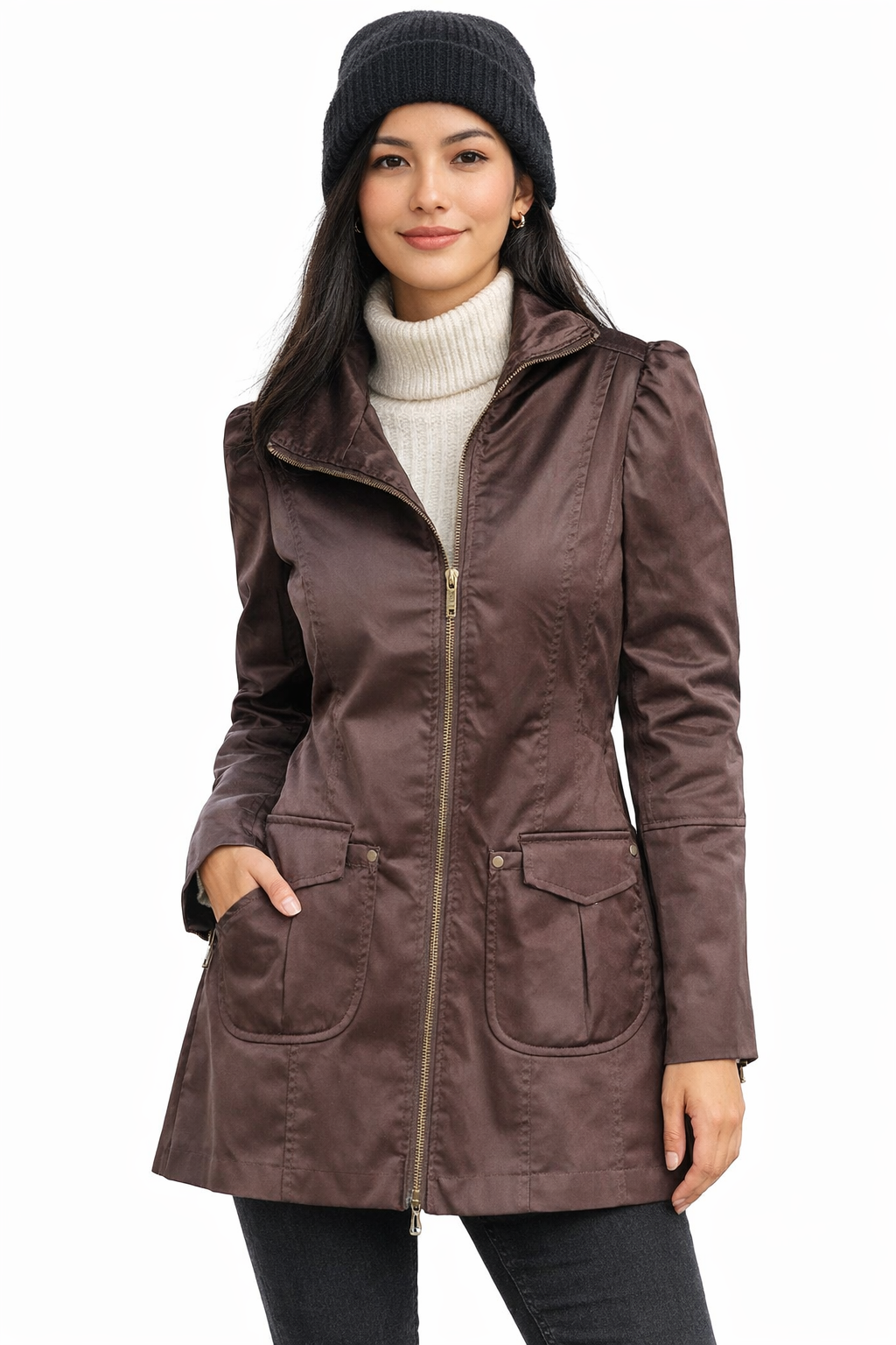 Trench Mujer Cierre Café-2
