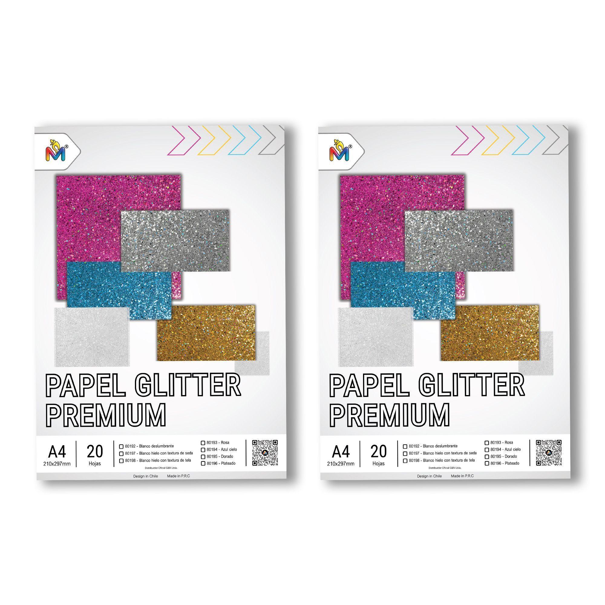 Pack 2 Papel Texturado Seda Glitter - 40 Hojas Blanco Pro-0