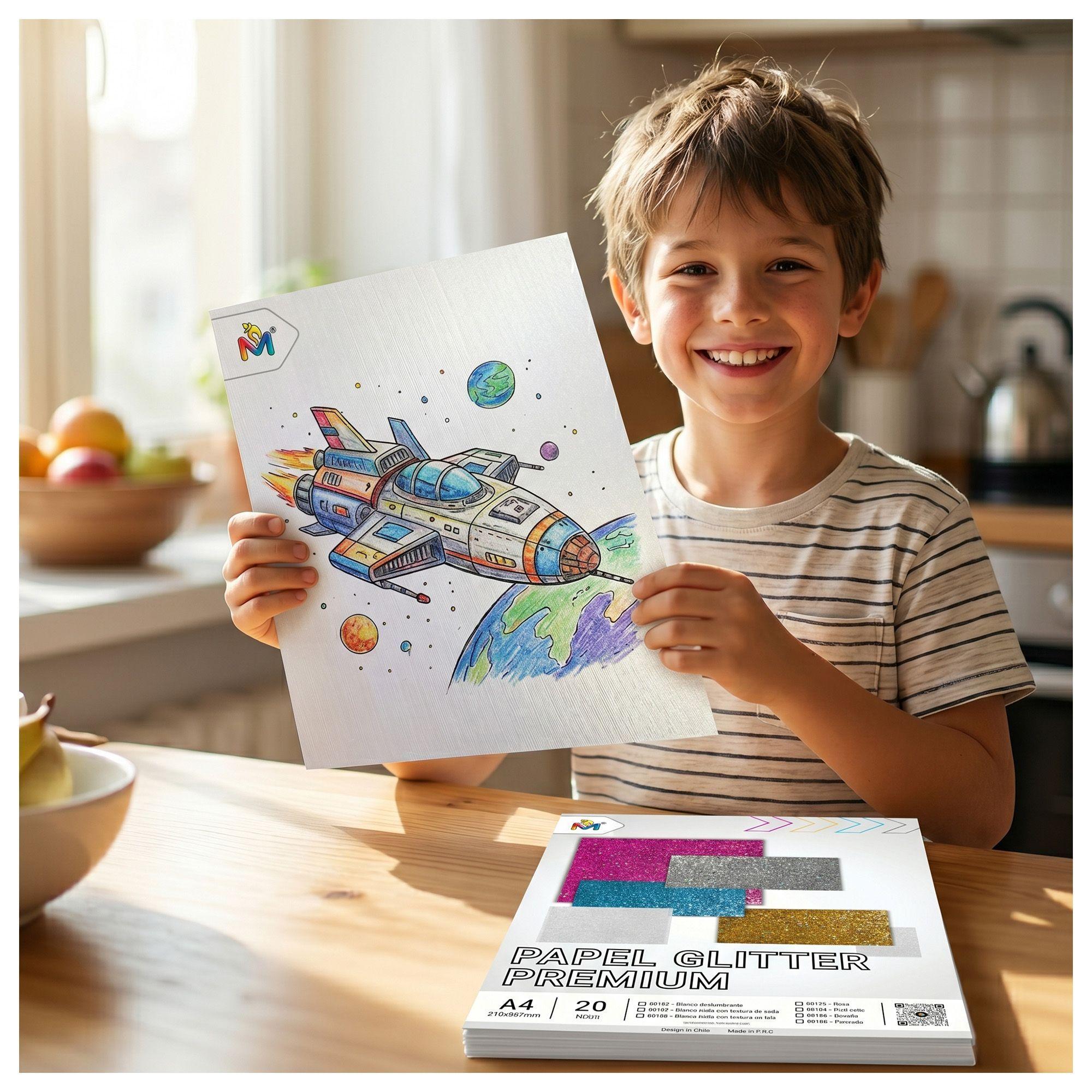 Pack 2 Papel Texturado Seda Glitter - 40 Hojas Blanco Pro-5