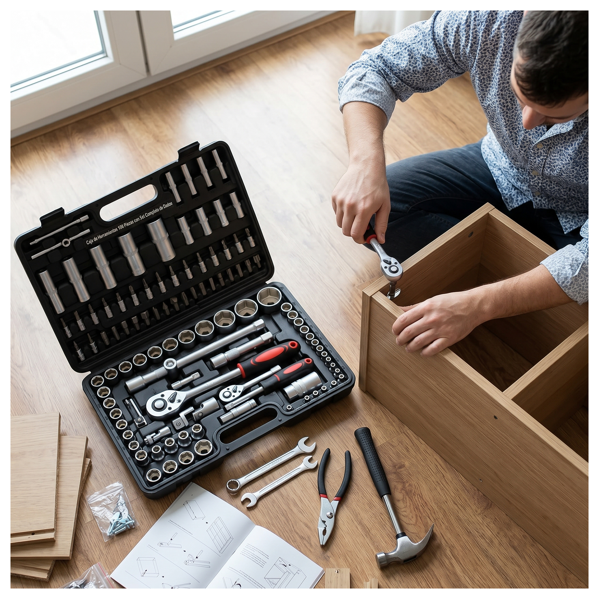 Caja de Herramientas 108 Piezas con Juego de Dados Completo-4
