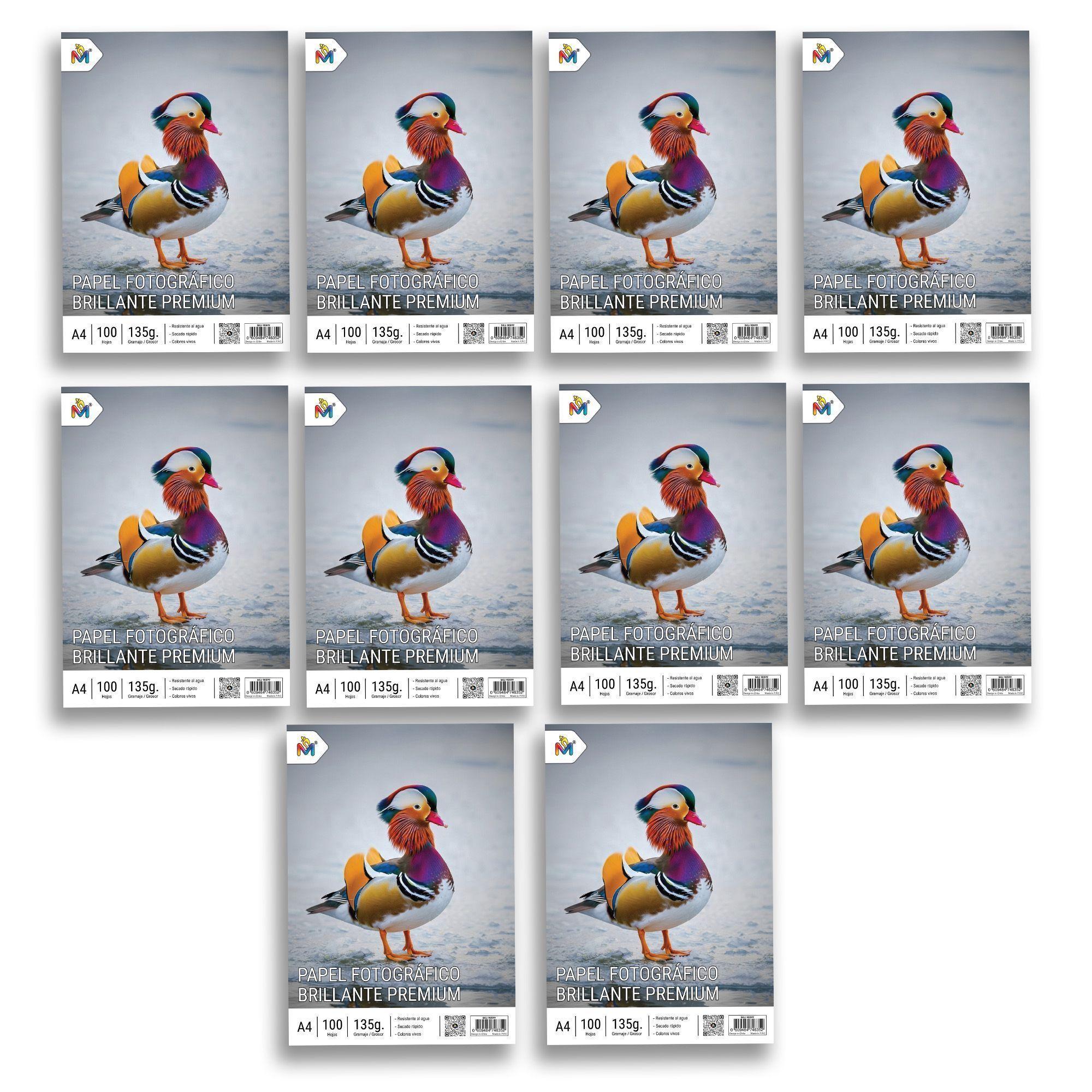 10x Papel Fotográfico Brillante A4 135gr Inkjet Premium - 1000 Hojas Brillo -0