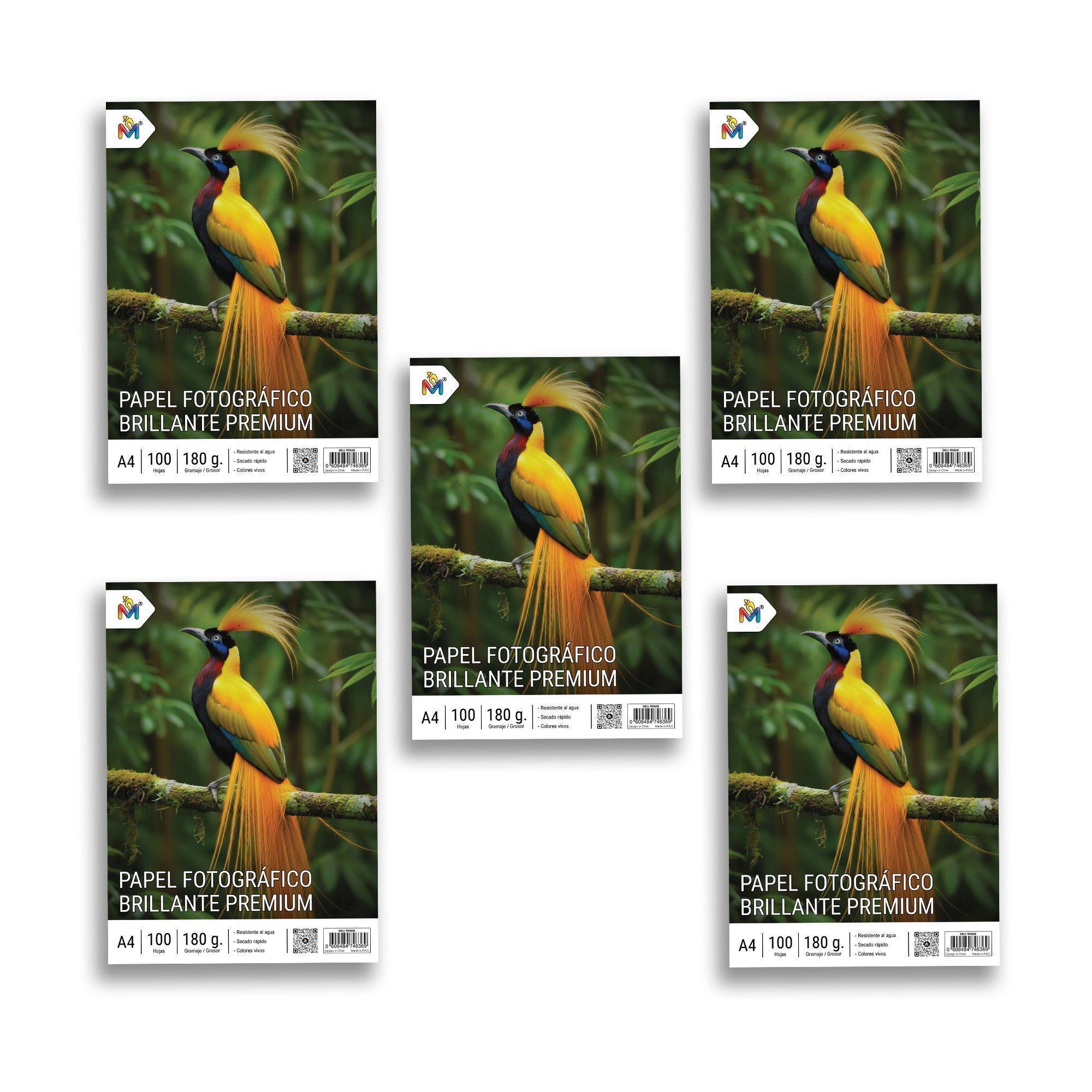 5 Unidades Papel Fotográfico A4 180g Brillante Inkjet-0