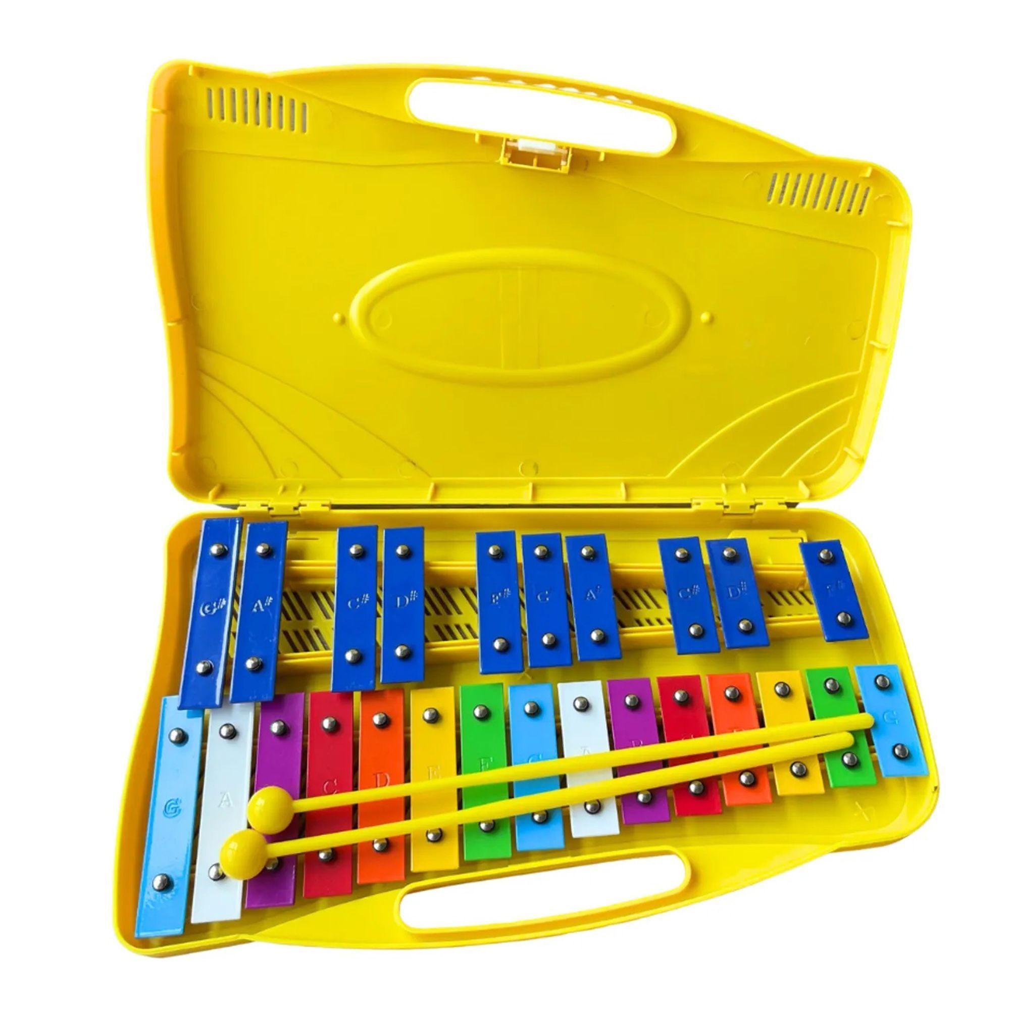 Metalófono Malik 25 Notas Cromático Amarillo + Baquetas-4